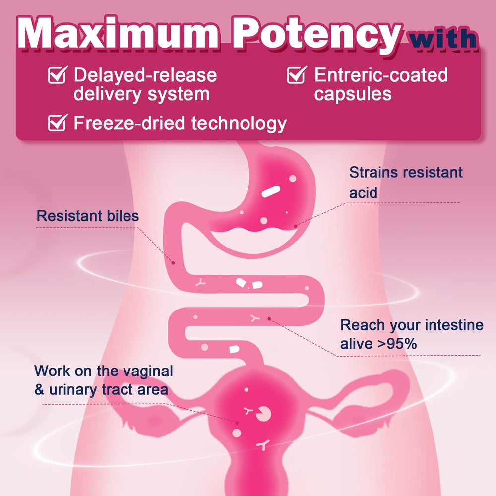 D-mannose and vitamins complementing probiotics for balance.