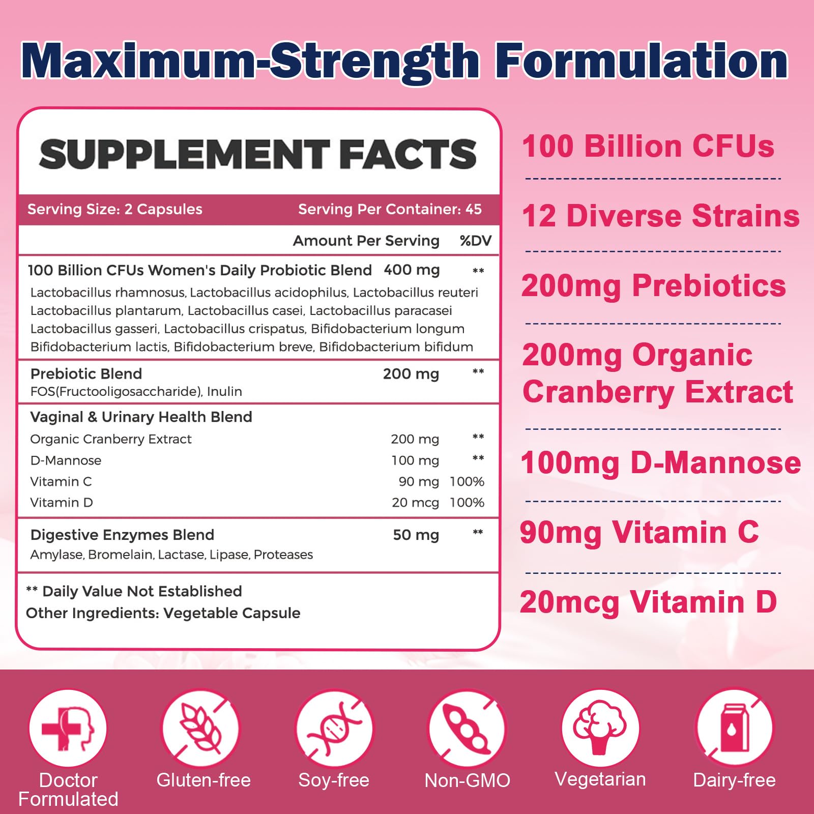 Enteric-coated capsules for shelf-stable potency.