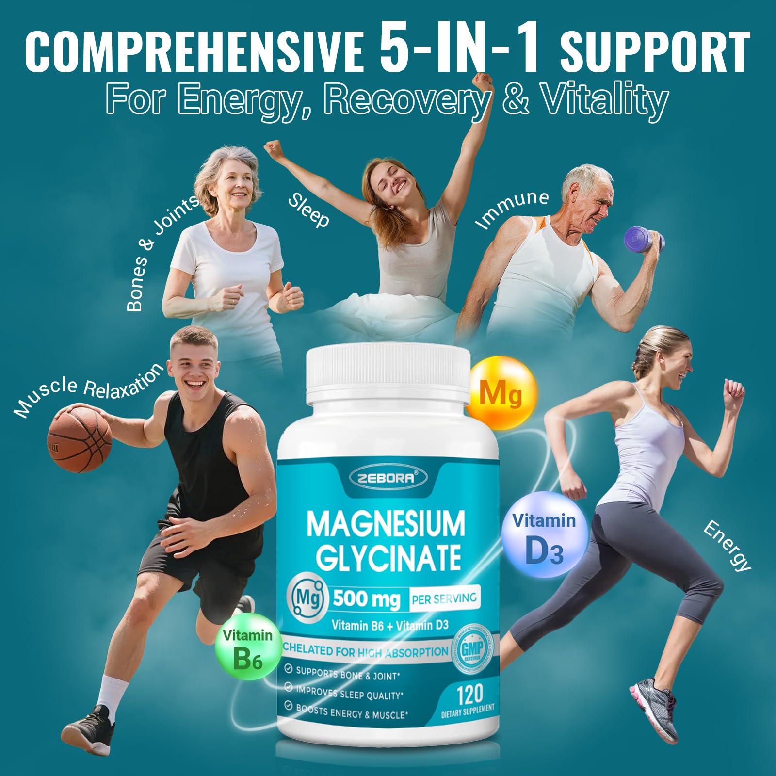 ZEBORA bottle front showcasing label with B6 and D3 for daily vitality.