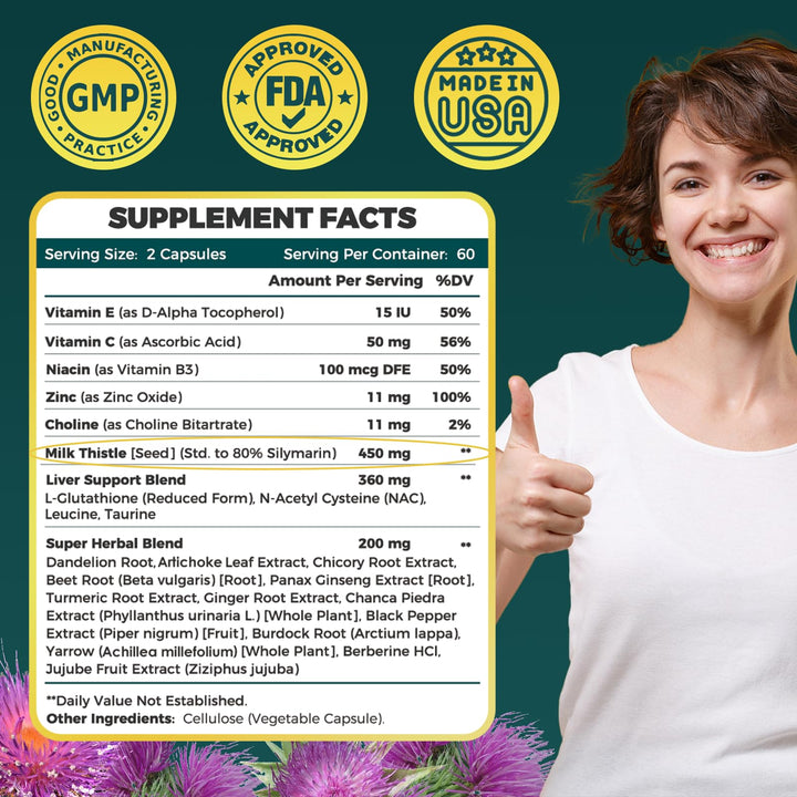 ZEBORA Milk Thistle bottle back label displays ingredients and serving guidance.