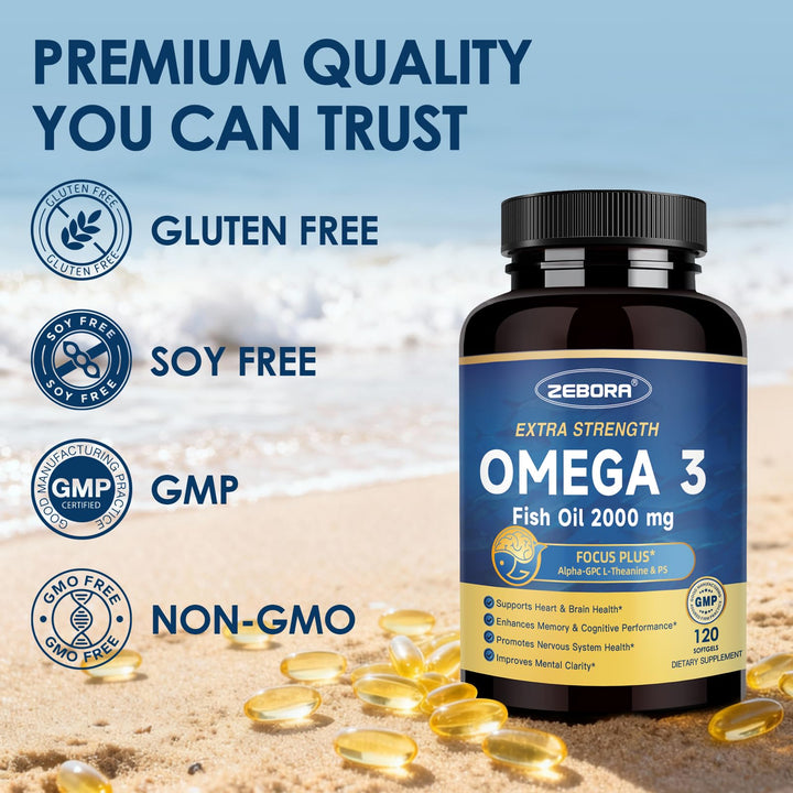 Freshness seal on ZEBORA Omega-3 indicating third-party safety and purity testing.