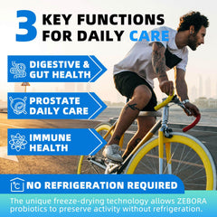 Close-up of ZEBORA Probiotics for Men capsules for balanced gut health