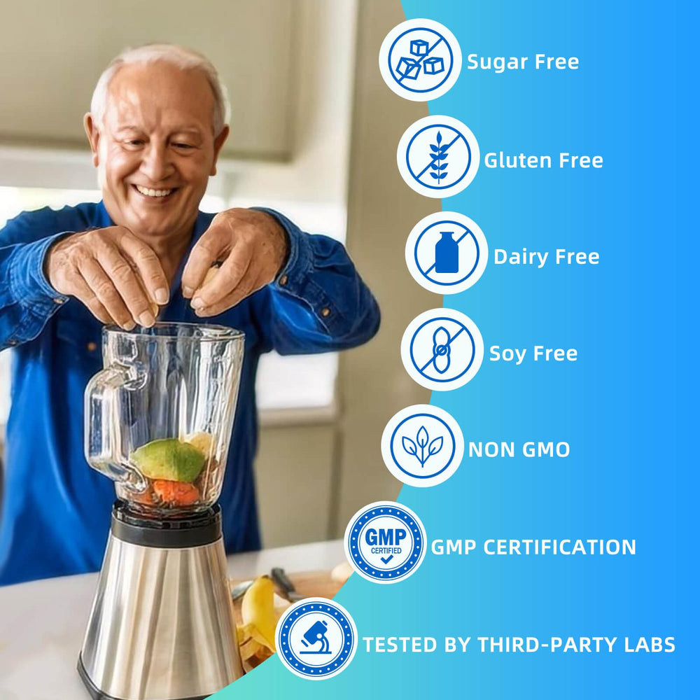 Vegan and allergen-free icon set beside ZEBORA Probiotics for Men