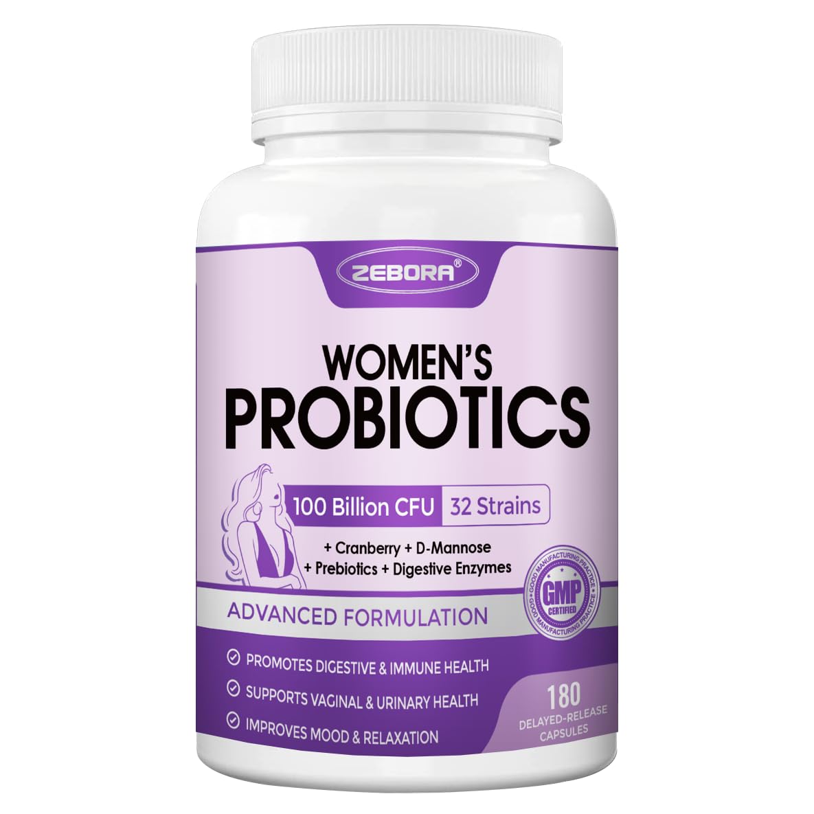 ZEBORA Probiotics bottle highlighting women's gut health and balance