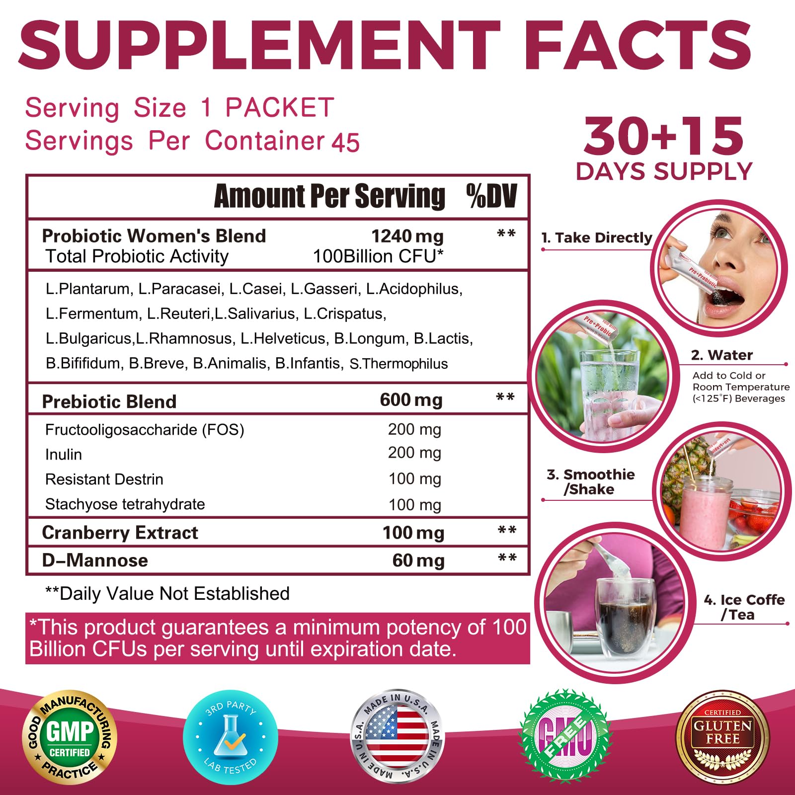 ZEBORA Probiotics for Women gluten-free and soy-free badge highlights dietary compatibility