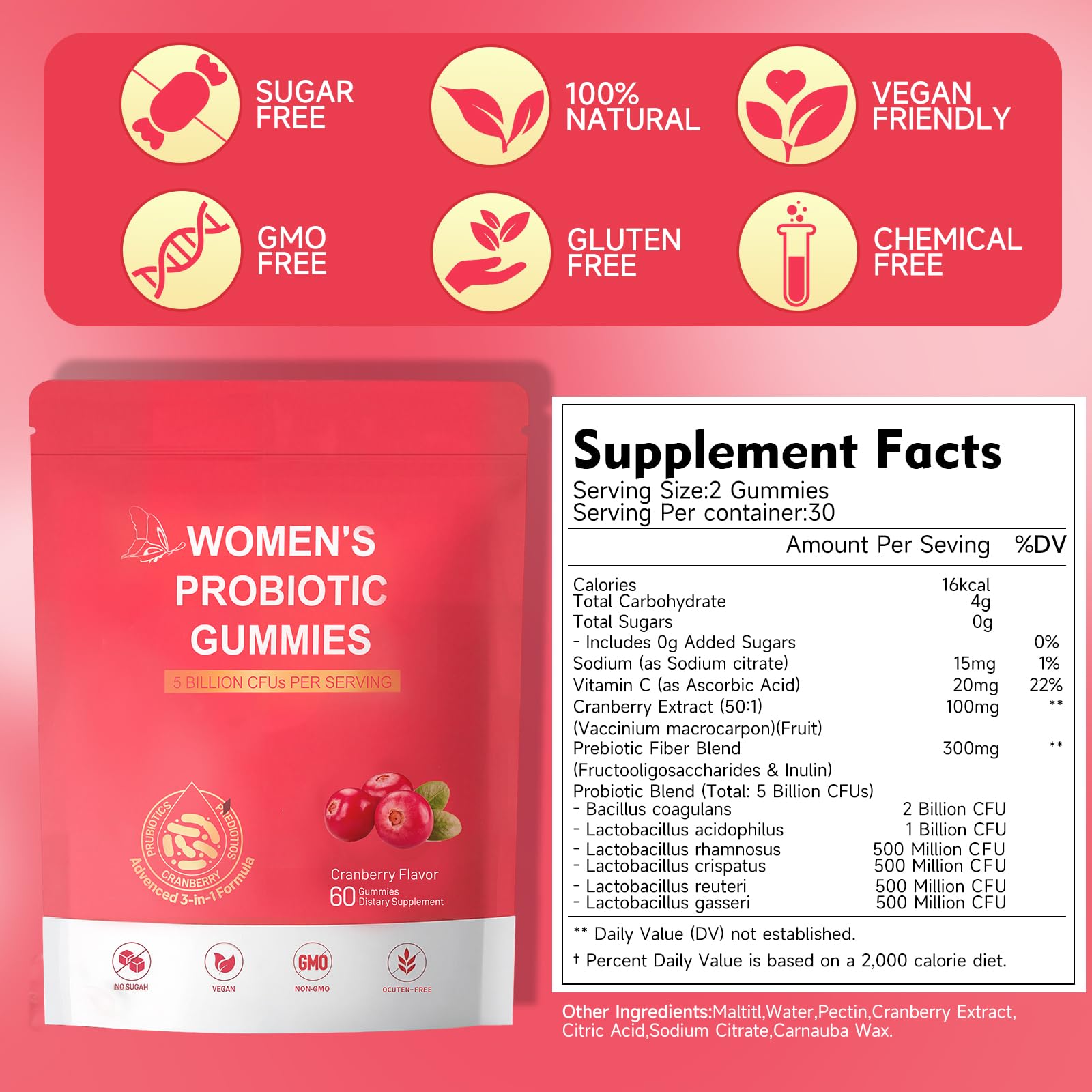ZEYARUIBO probiotic gummies with cranberry notes for feminine wellness.