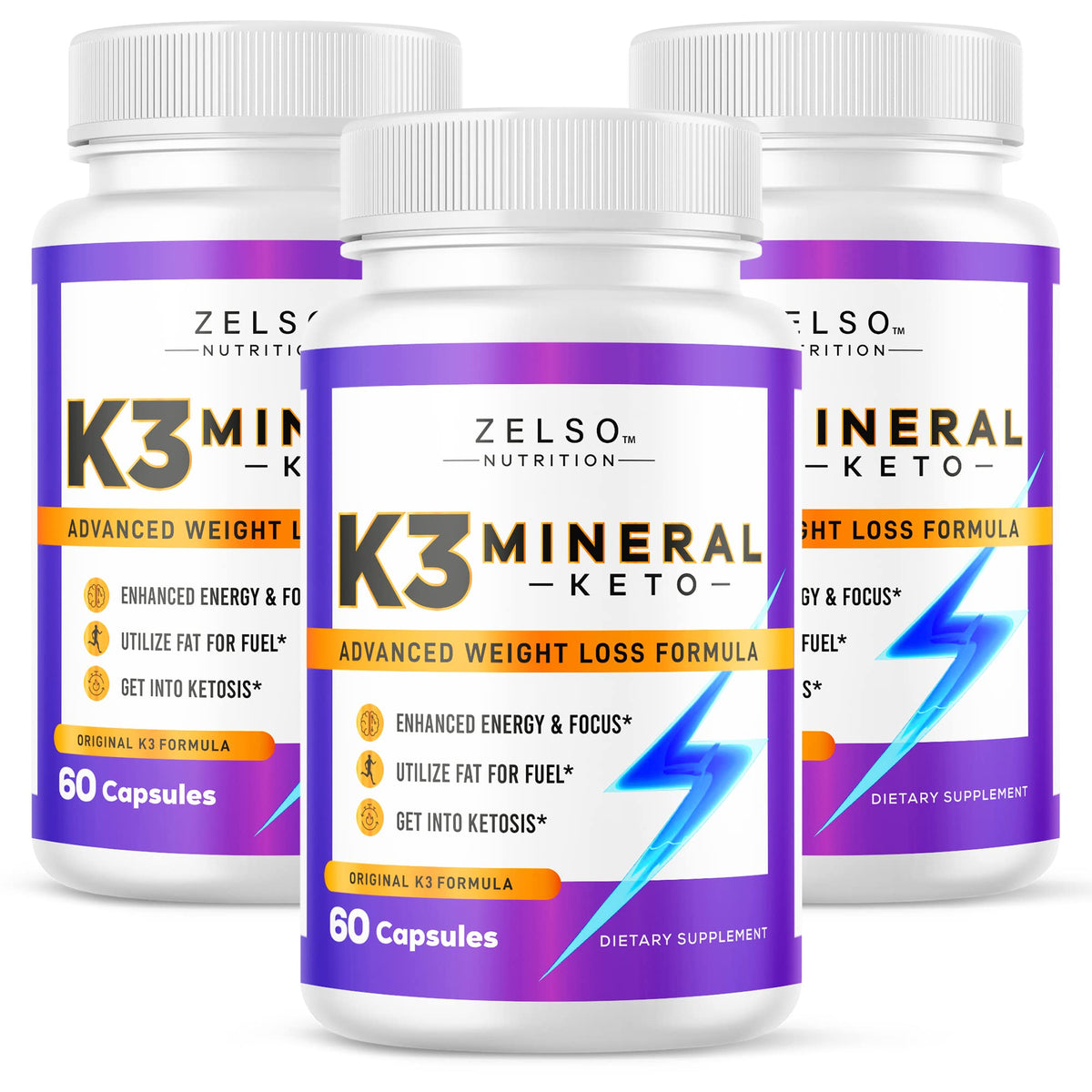 ZELSO K3 Mineral pills bottle with keto energy focus