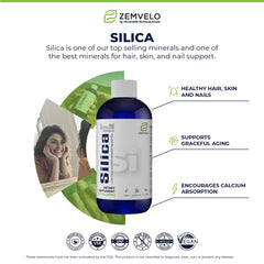 Close-up of the Zemvelo ingredients label highlights silica concentration.