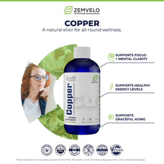 Zemvelo product label showing chelated copper and daily value information