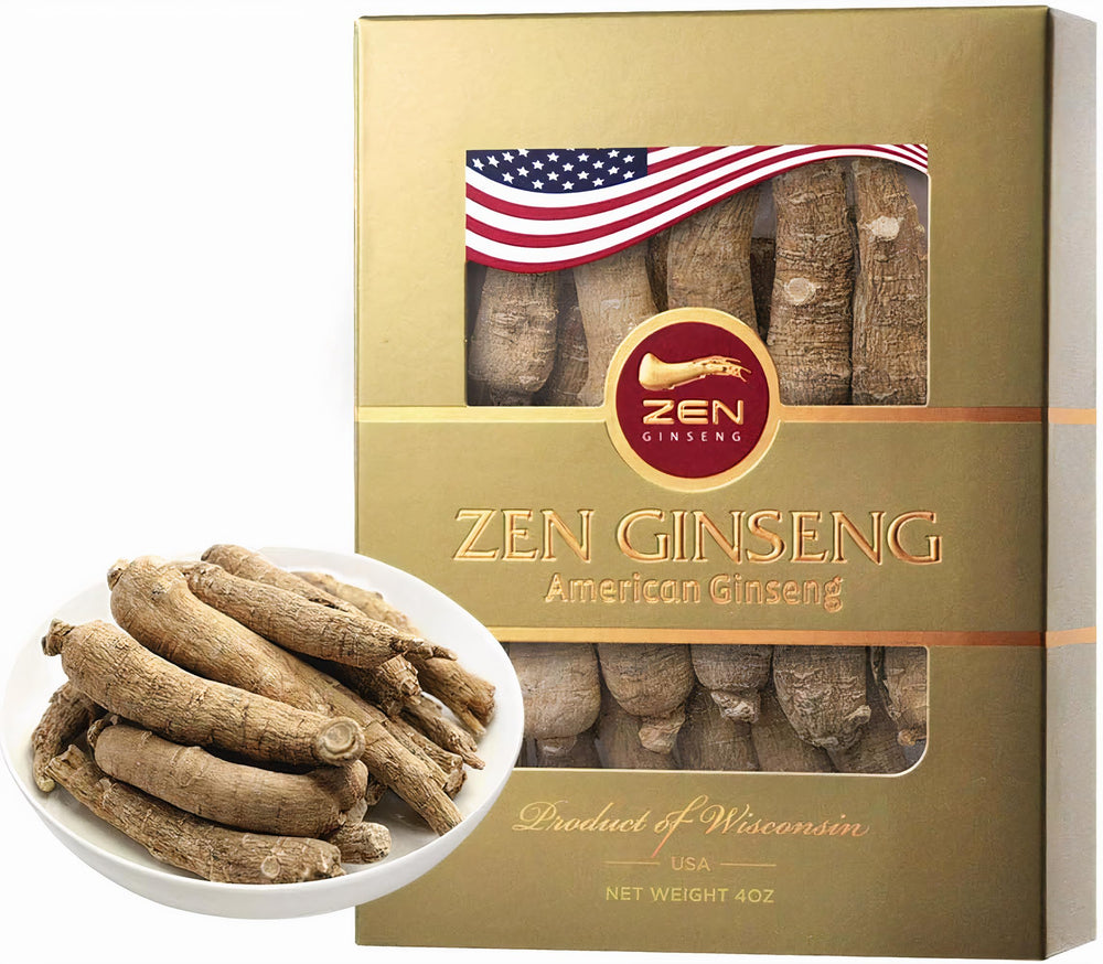 Zen Ginseng Wisconsin box front highlights USA-made ginseng for daily energy.