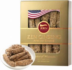 Zen Ginseng Wisconsin root front view, signaling natural energy support.