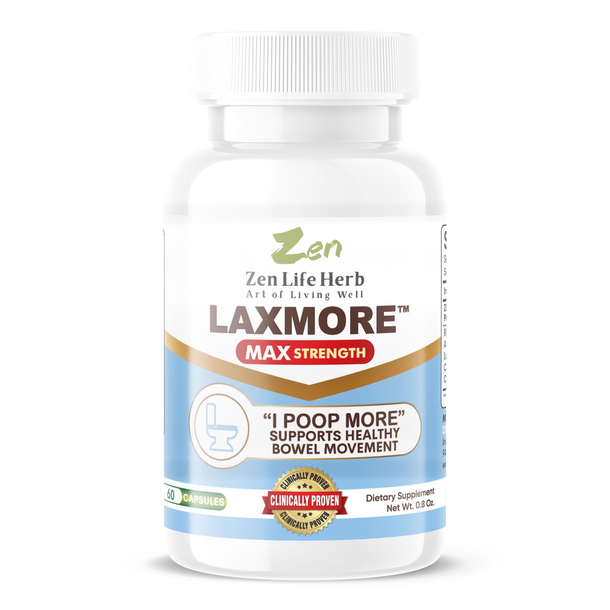 ZEN LIFE HERB LAXMORE bottle close-up supporting daily digestion.