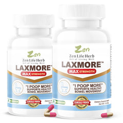 ZEN LIFE HERB LAXMORE bottle front shows a plant-based digestive support option for daily balance.