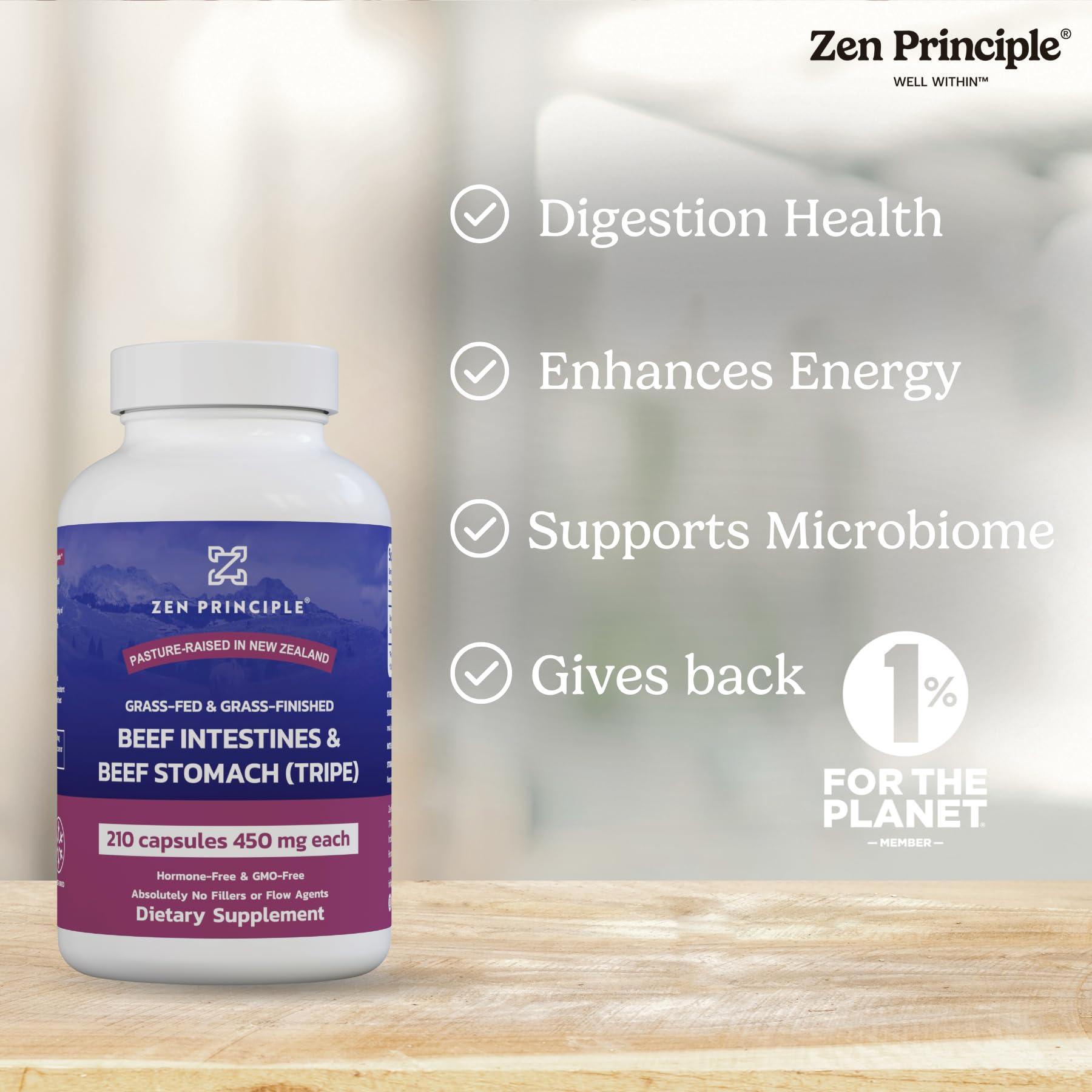 Zen Principle capsules close-up on dark background for purity and potency
