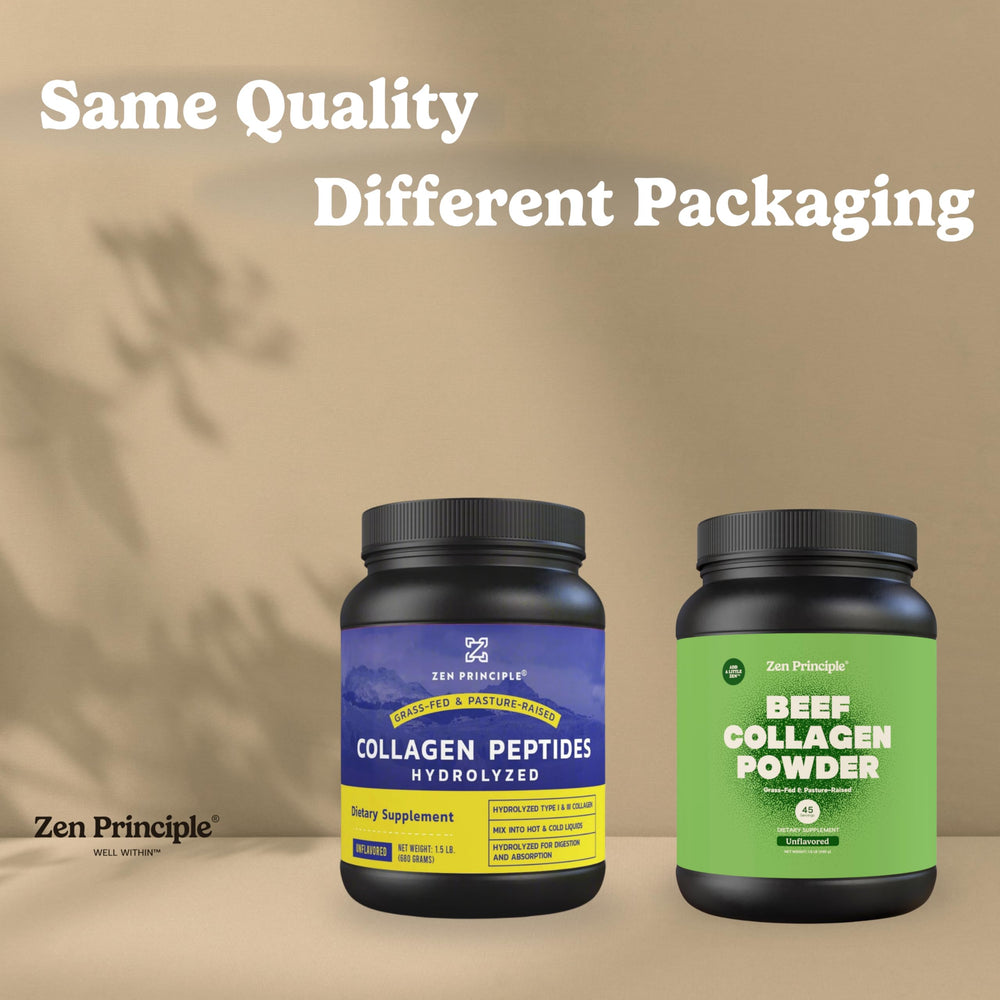 Zen Principle collagen shake pour blends easily into smoothies or coffee.