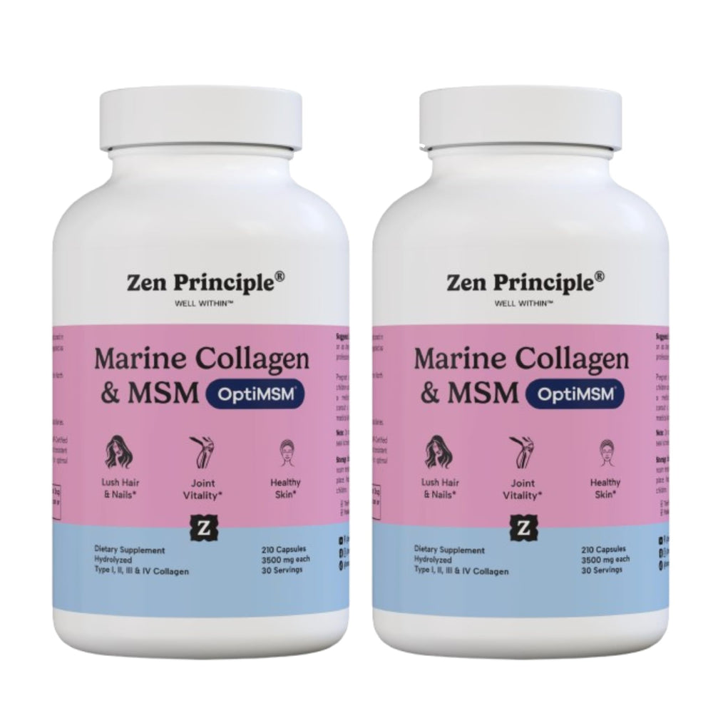 Zen Principle Marine Collagen Powder bottle showing full-spectrum skin and joints support