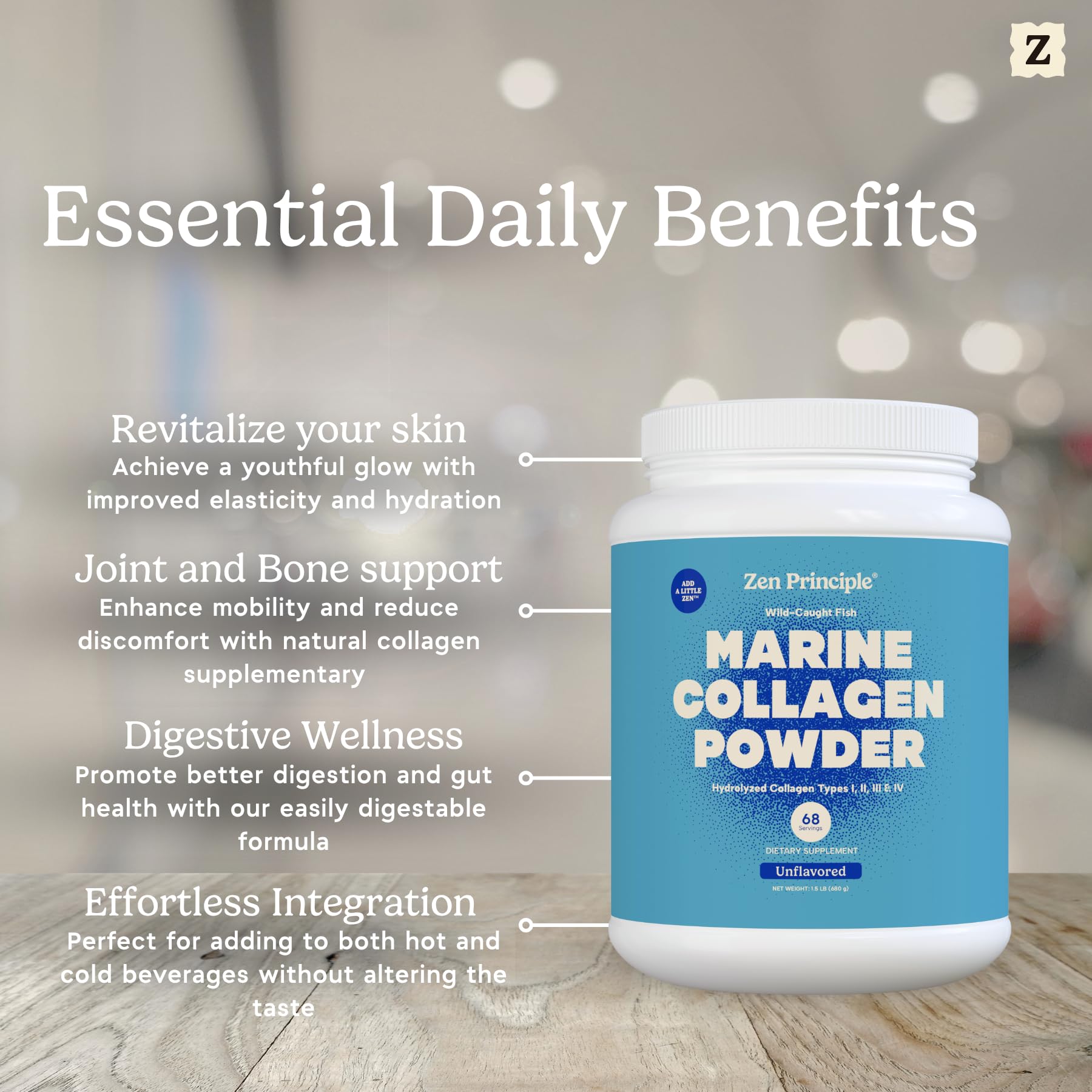 Zen Principle nutrition label highlights collagen peptides