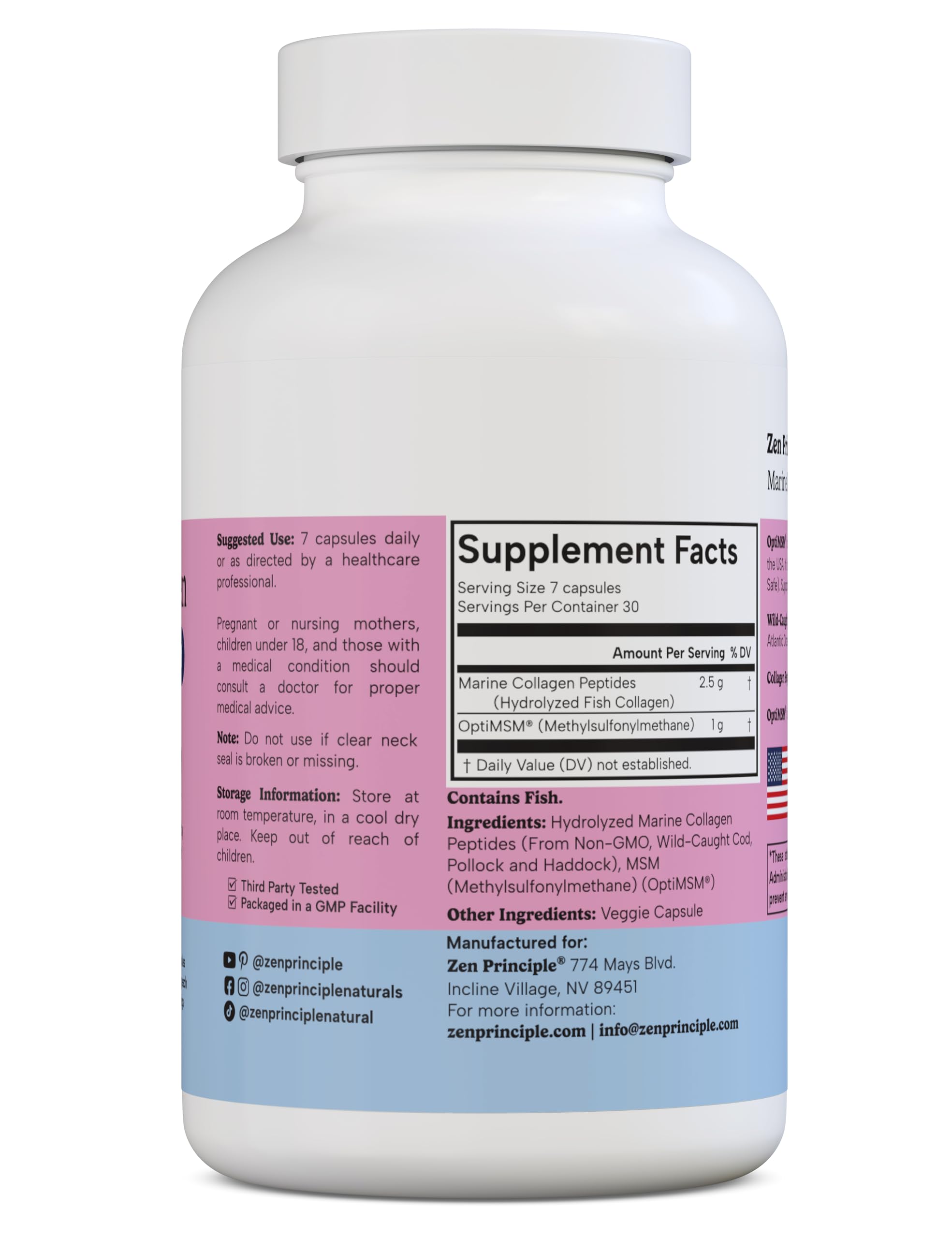 Zen Principle OptiMSM capsules closeup highlighting enhanced delivery