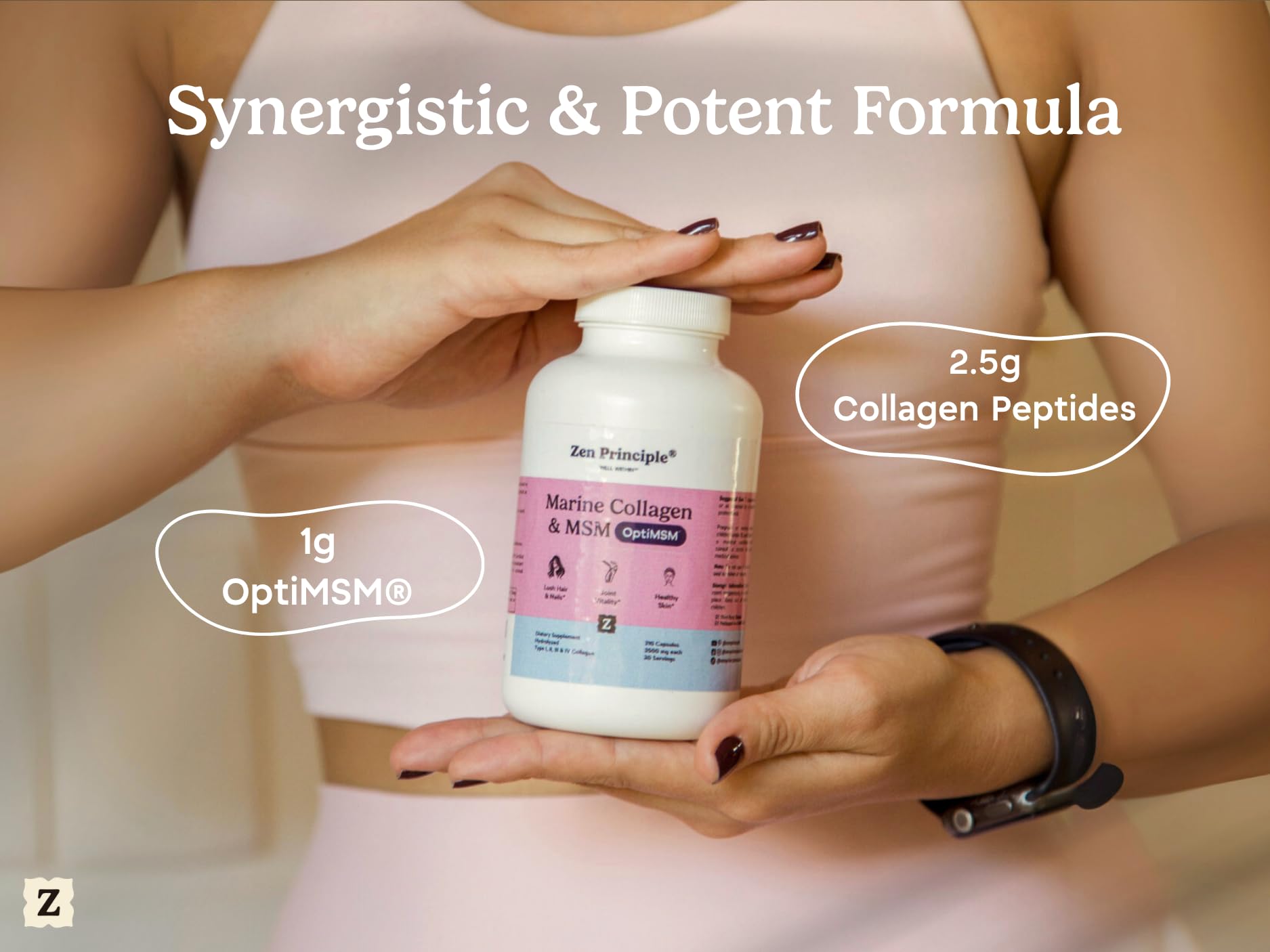 Zen Principle Type I-IV collagen graphic illustrating comprehensive support for skin and joints