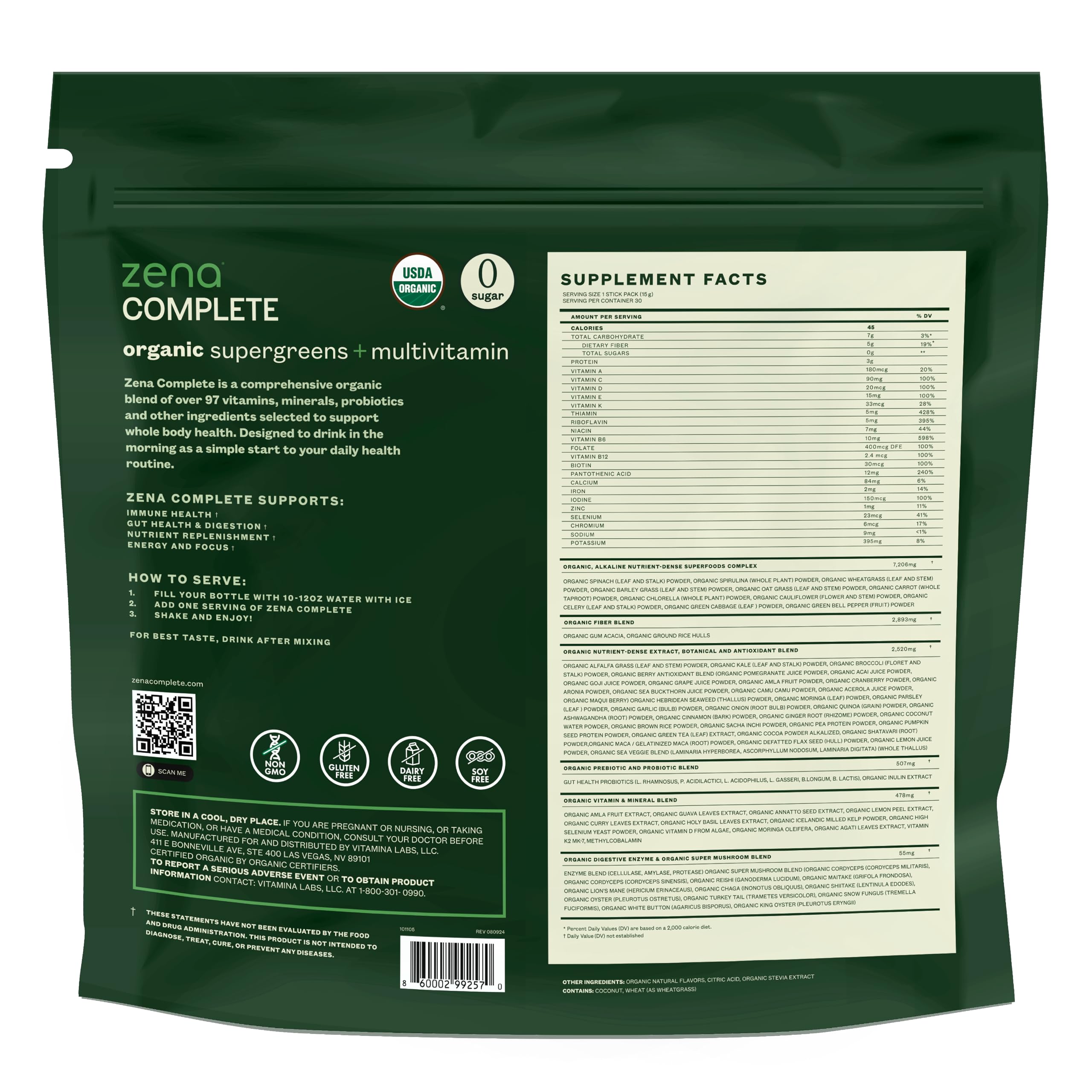Zena Complete Greens on-the-go stick packs ready for a quick green boost