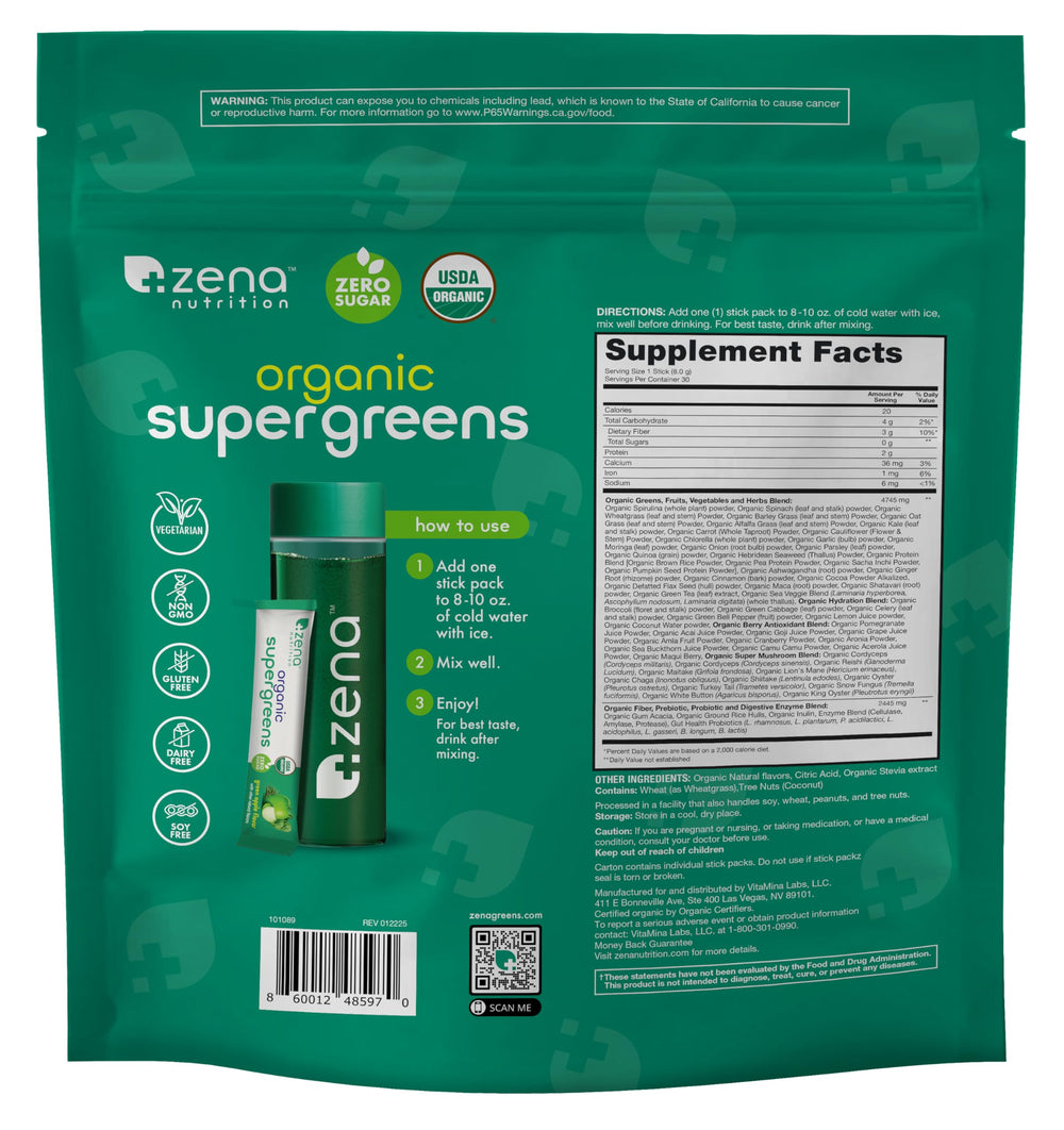 Zena Nutrition On-the-go packaging close-up emphasizes portability for busy days.