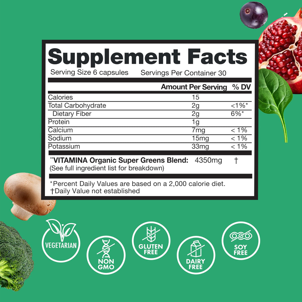 Zena Nutrition Organic Super Greens capsules ready to take daily routine
