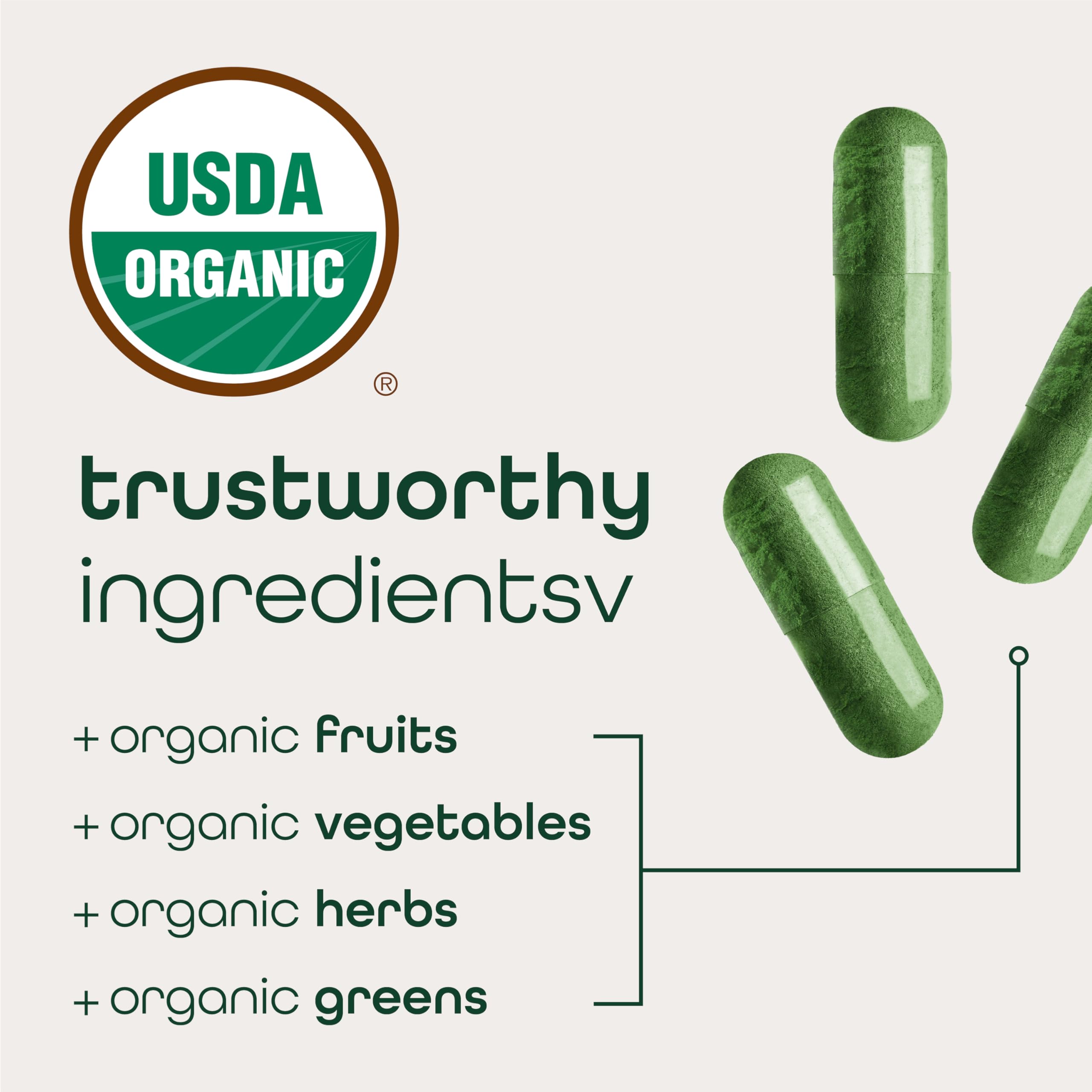 Zena Nutrition Organic Super Greens greens and fruits indicate nutrient density