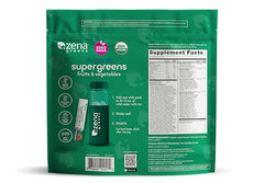 Zena Nutrition Organic Super Greens stick packs ready for on-the-go healthy greens.