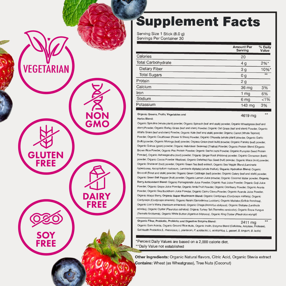 Zena Nutrition prebiotics and probiotics with digestive enzymes for gut support.