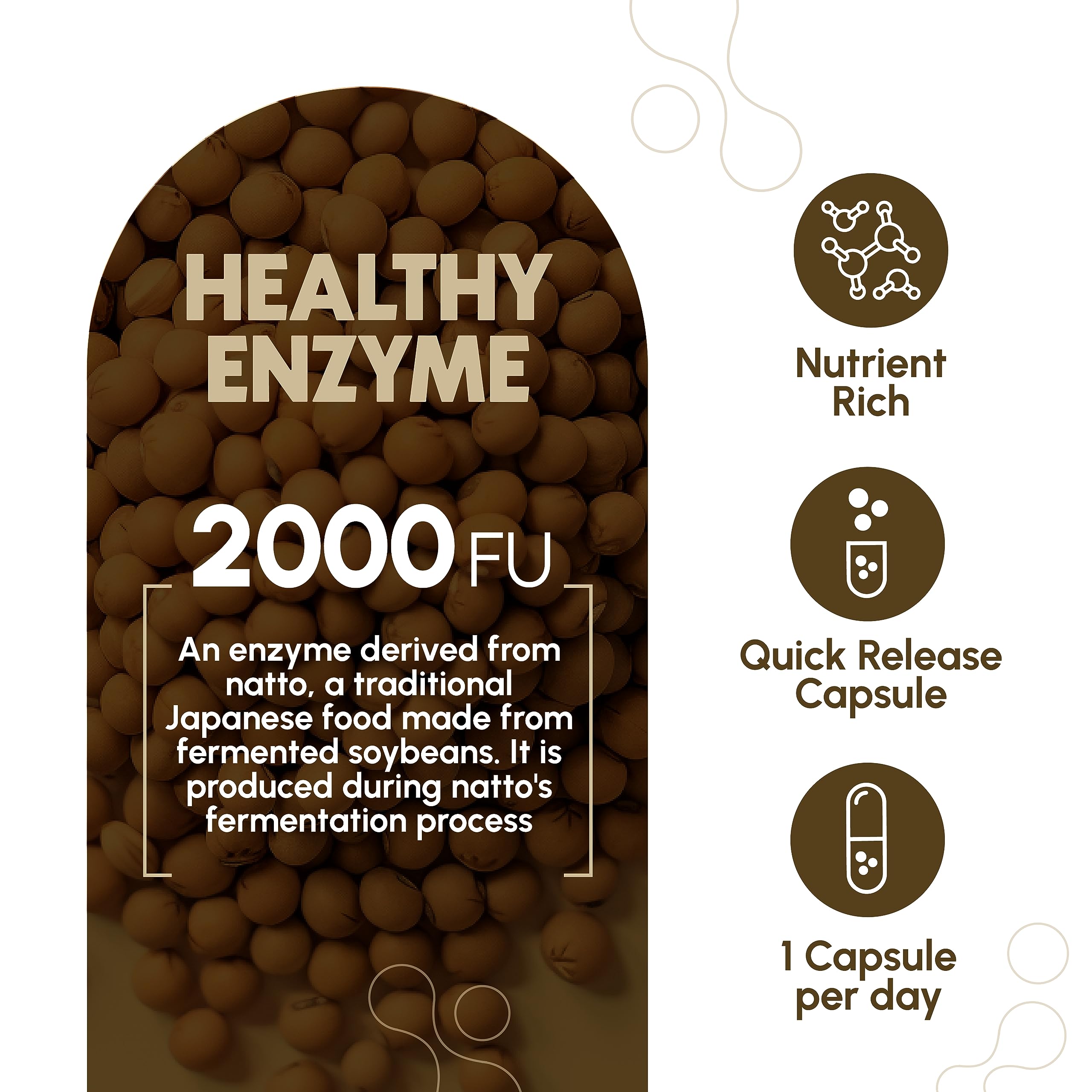 Zenavea nattokinase capsule close-up emphasizing 100 mg potency and plant-based ingredients.