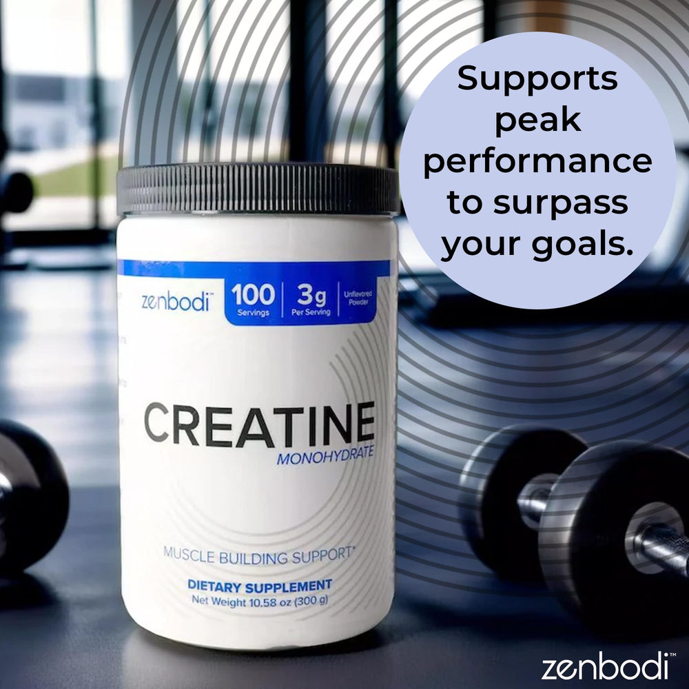 Zenbodi Creatine label close-up highlighting serving size