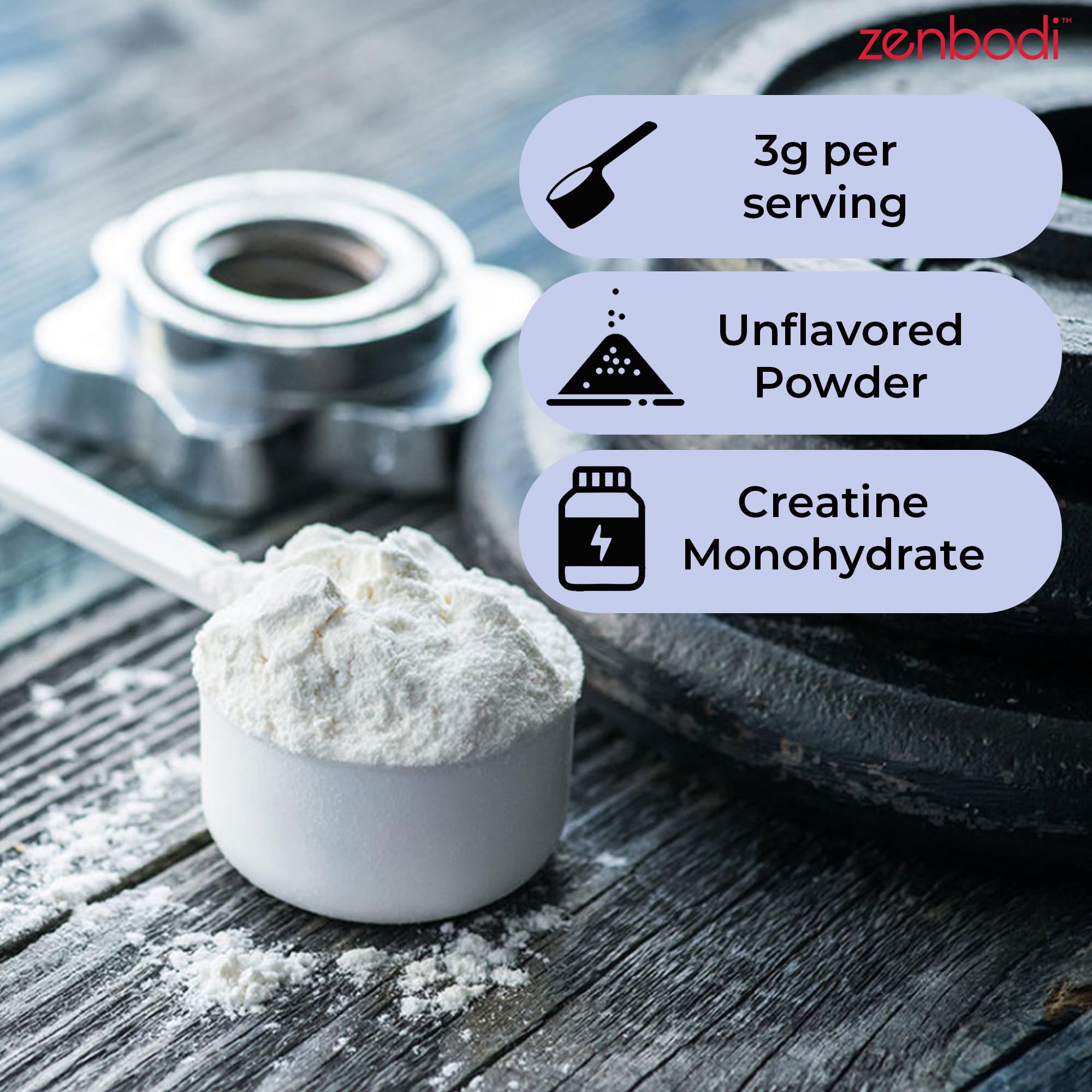 Zenbodi Creatine with gym gear showing training readiness