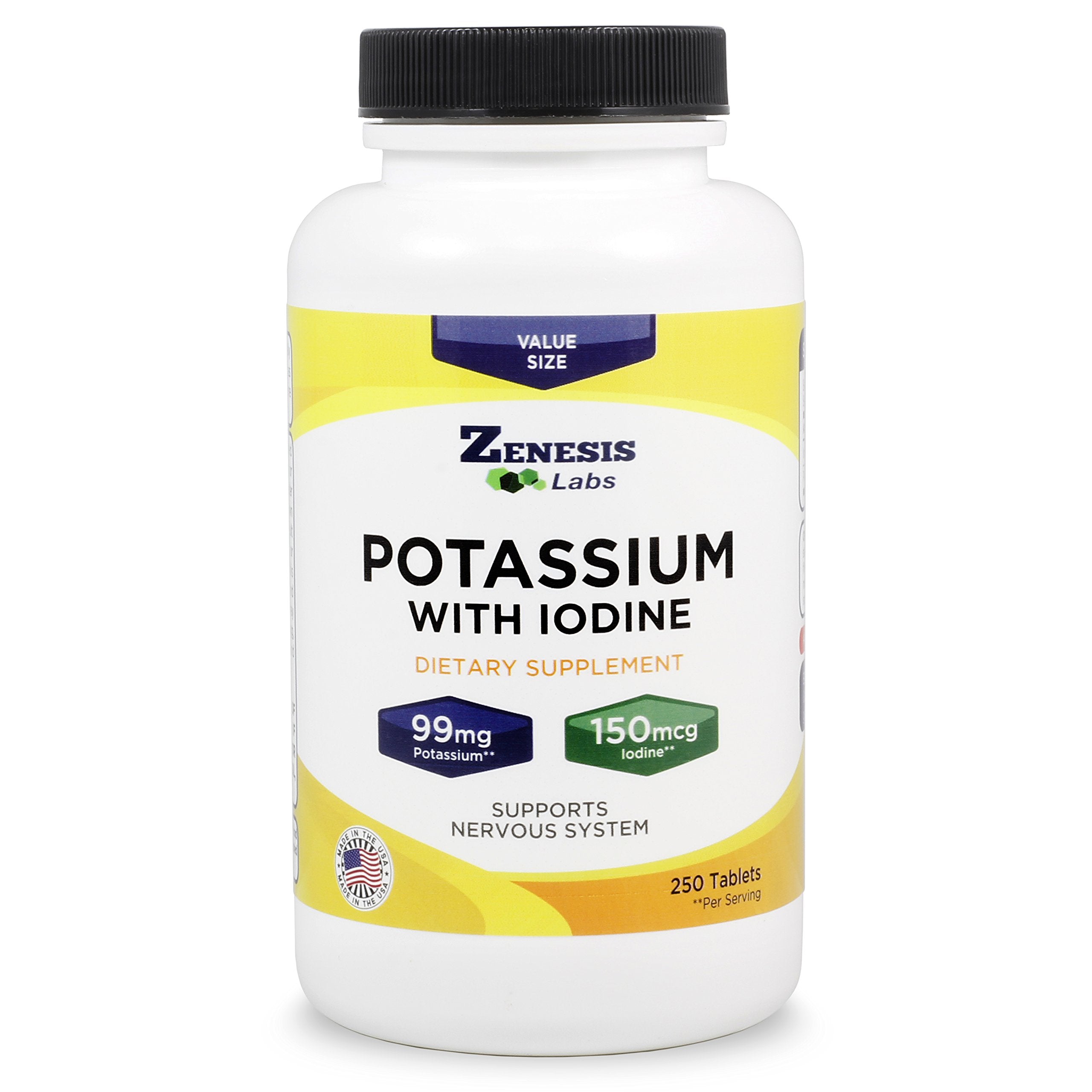 Zenesis Labs potassium gluconate tablet bottle close-up, convenient daily supplement for nervous system support.