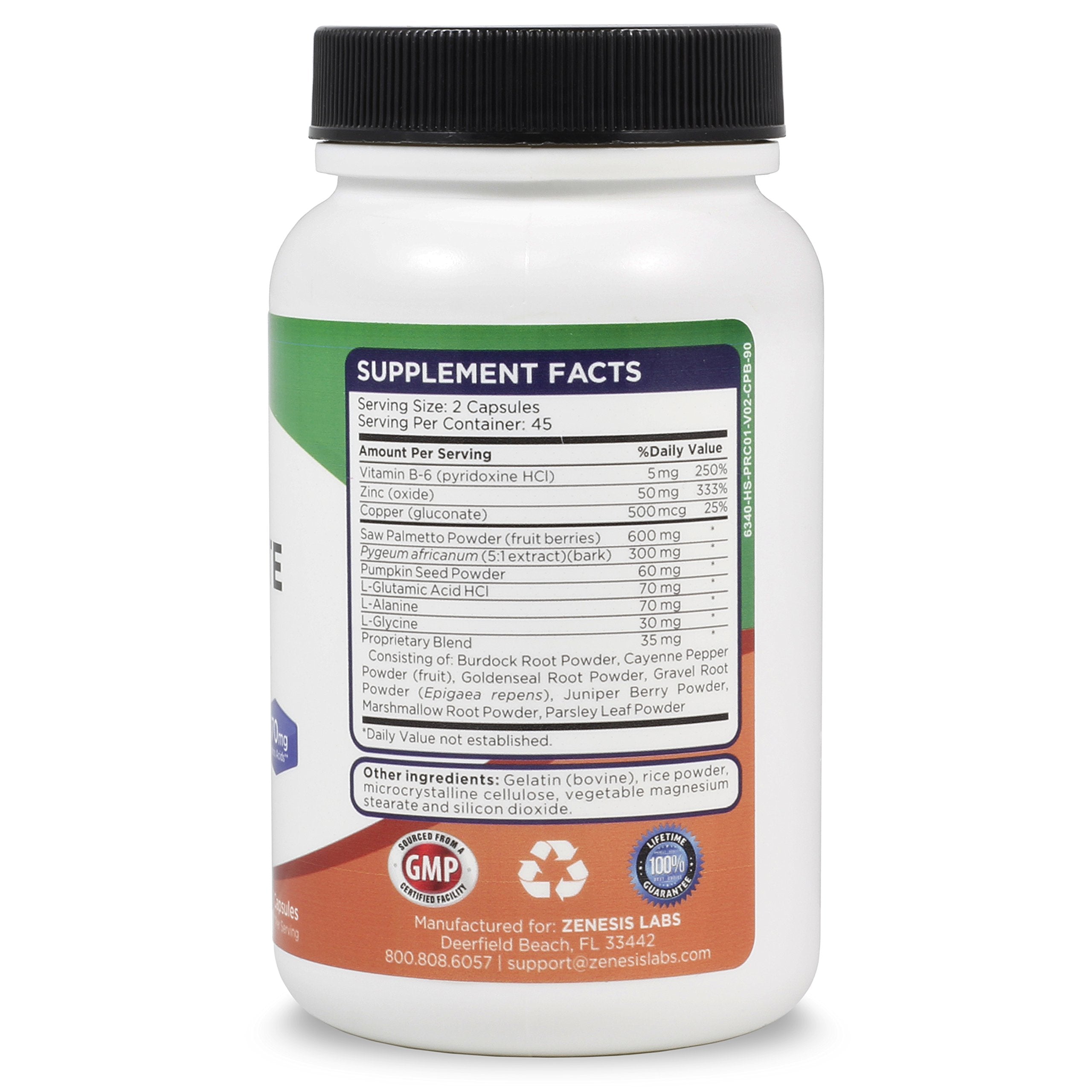 Zenesis Labs Prostate Health capsules close-up highlights daily capsule form
