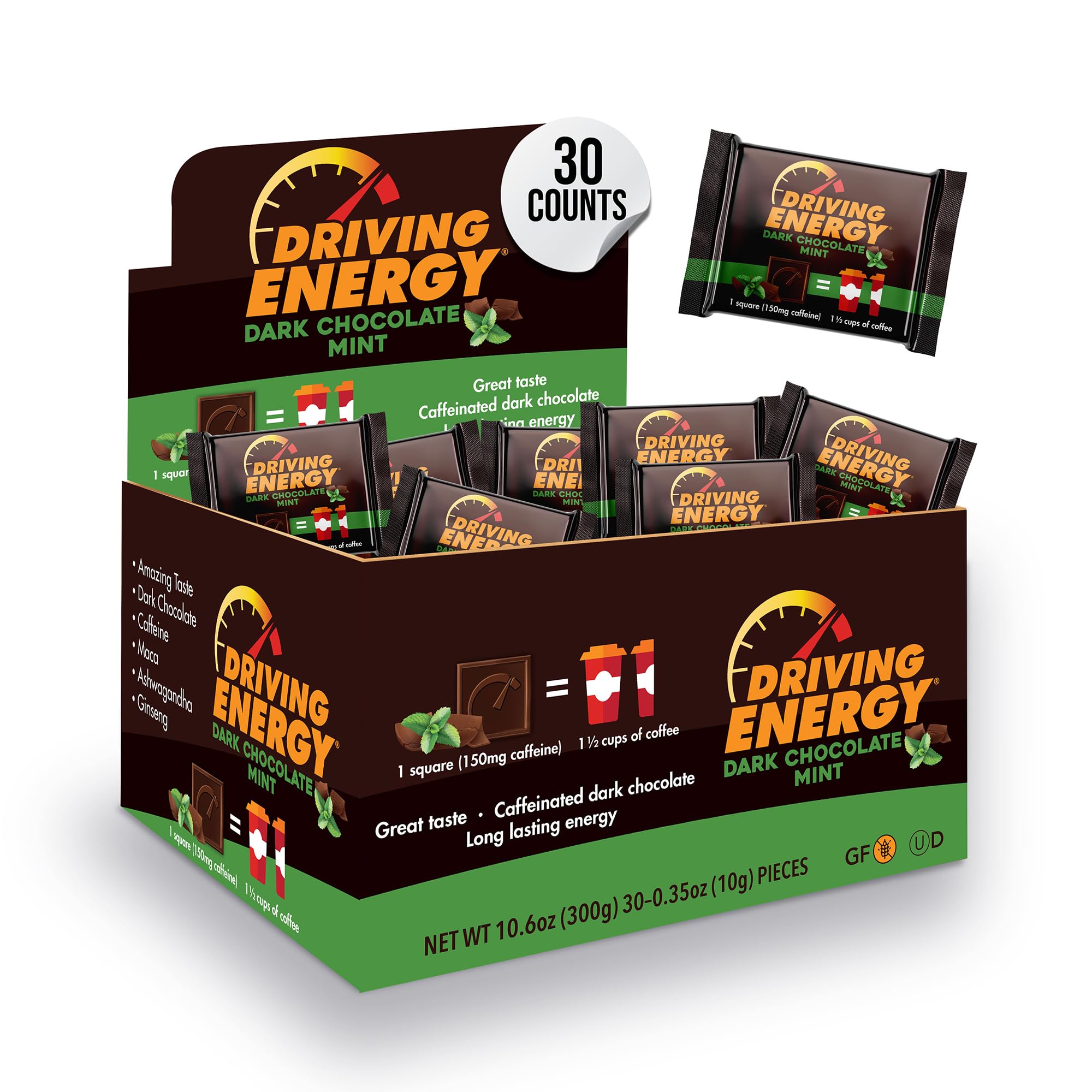 ZenEvo Driving Energy Bite with dark chocolate mint for on-the-go energy.
