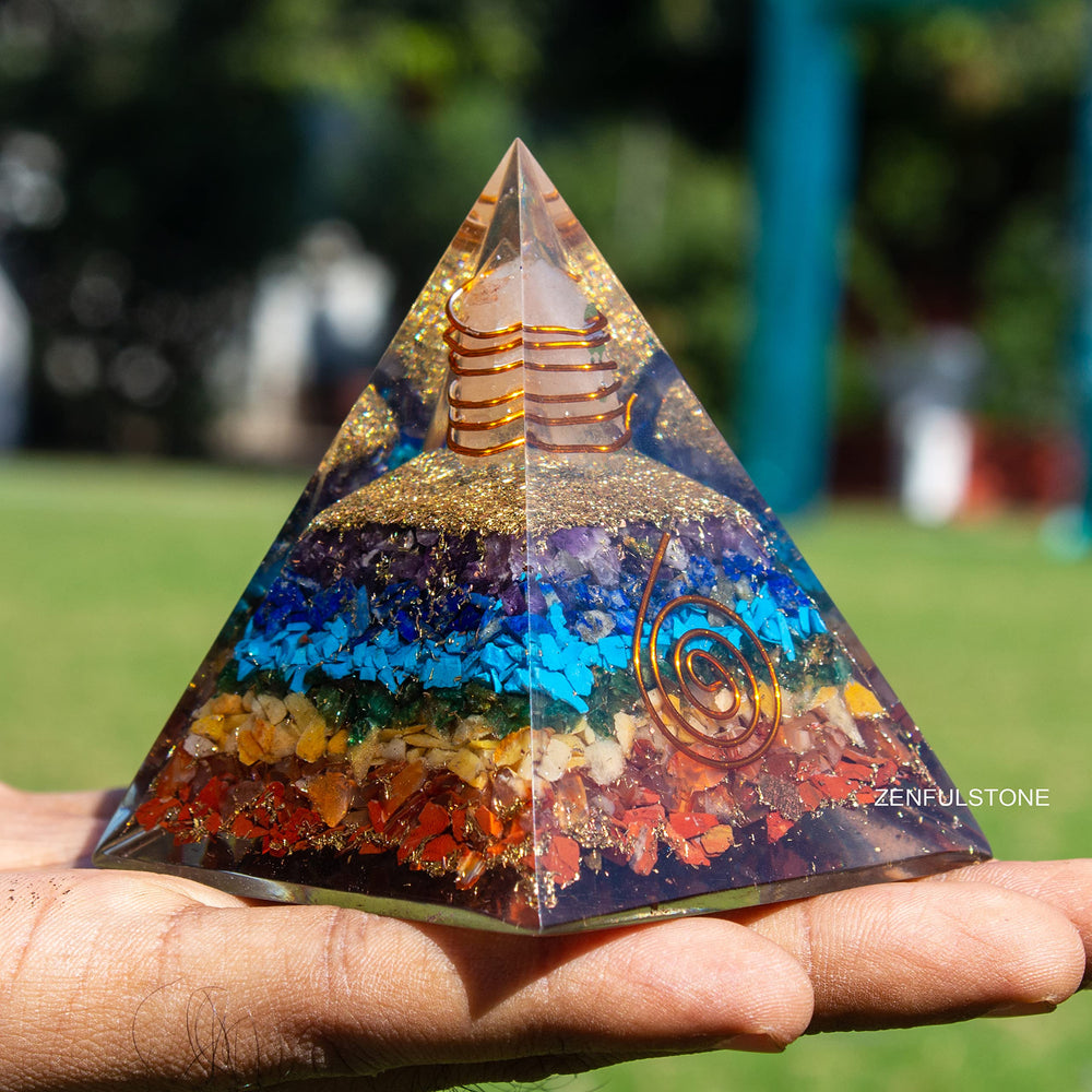 ZENFULSTONE Orgone Pyramid tan finish inspires tranquil workspace.