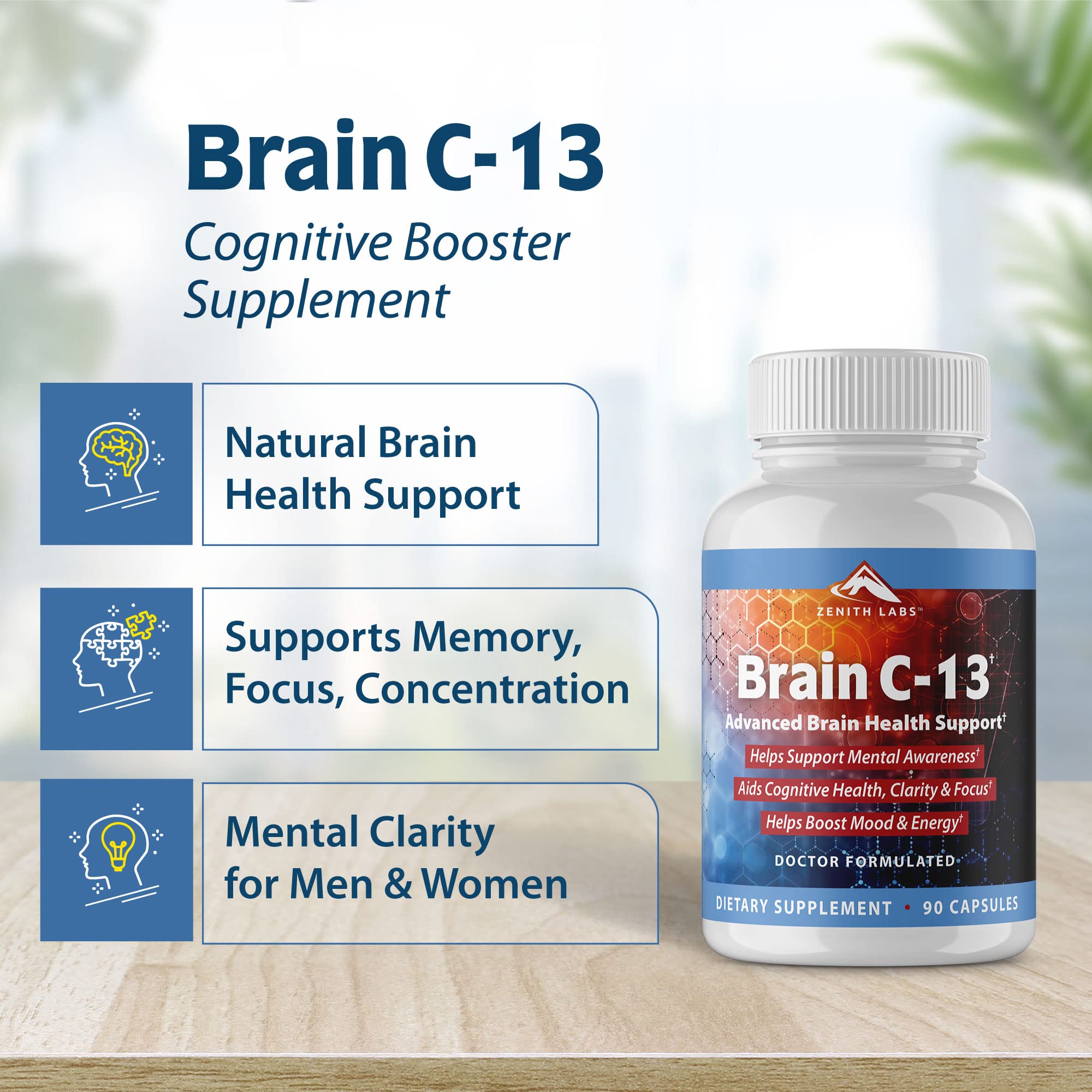 Brain C-13 capsules aligned for easy daily cognitive support