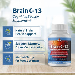 Brain C-13 capsules aligned for easy daily cognitive support