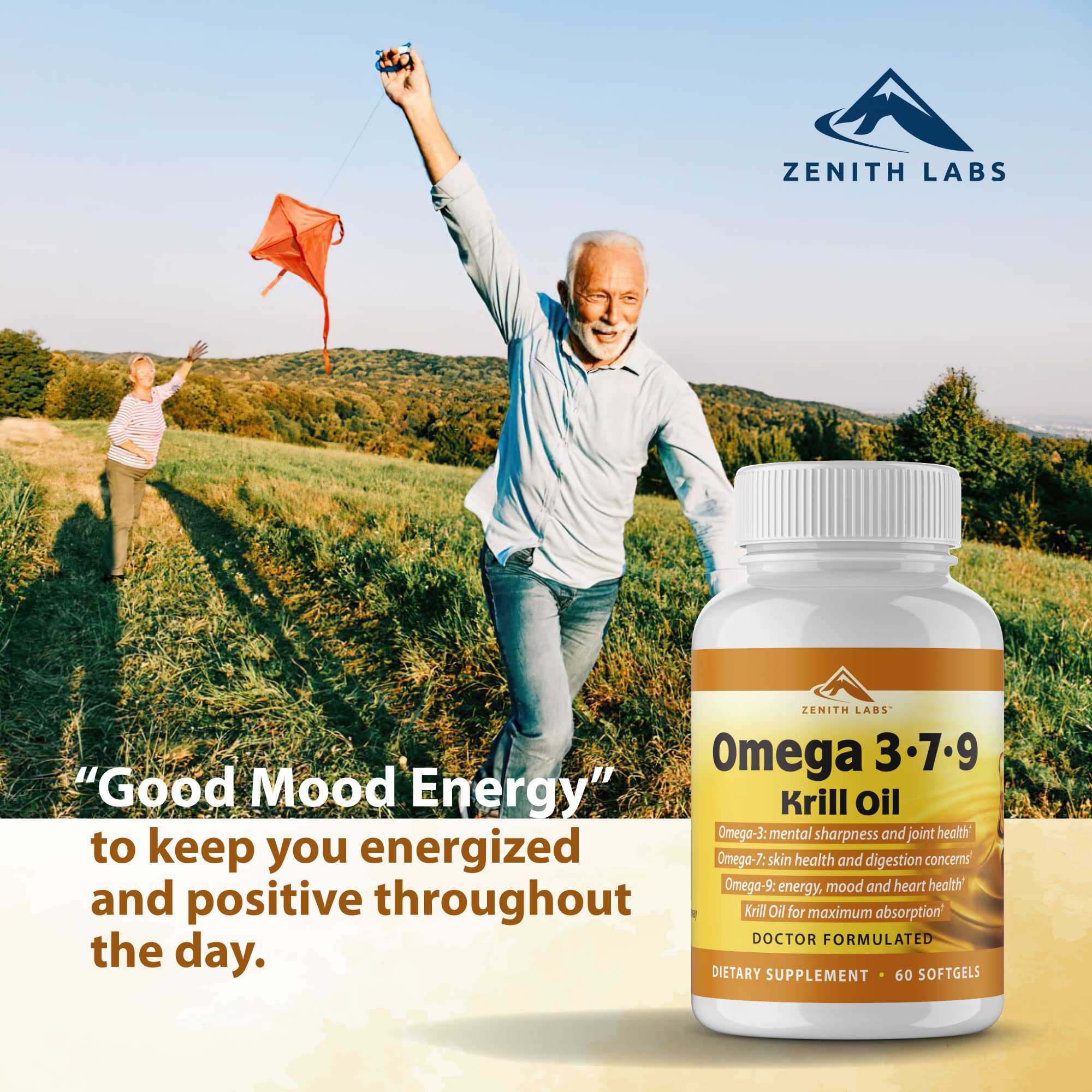 Zenith Labs Omega 379 packaging on a well-lit kitchen counter.