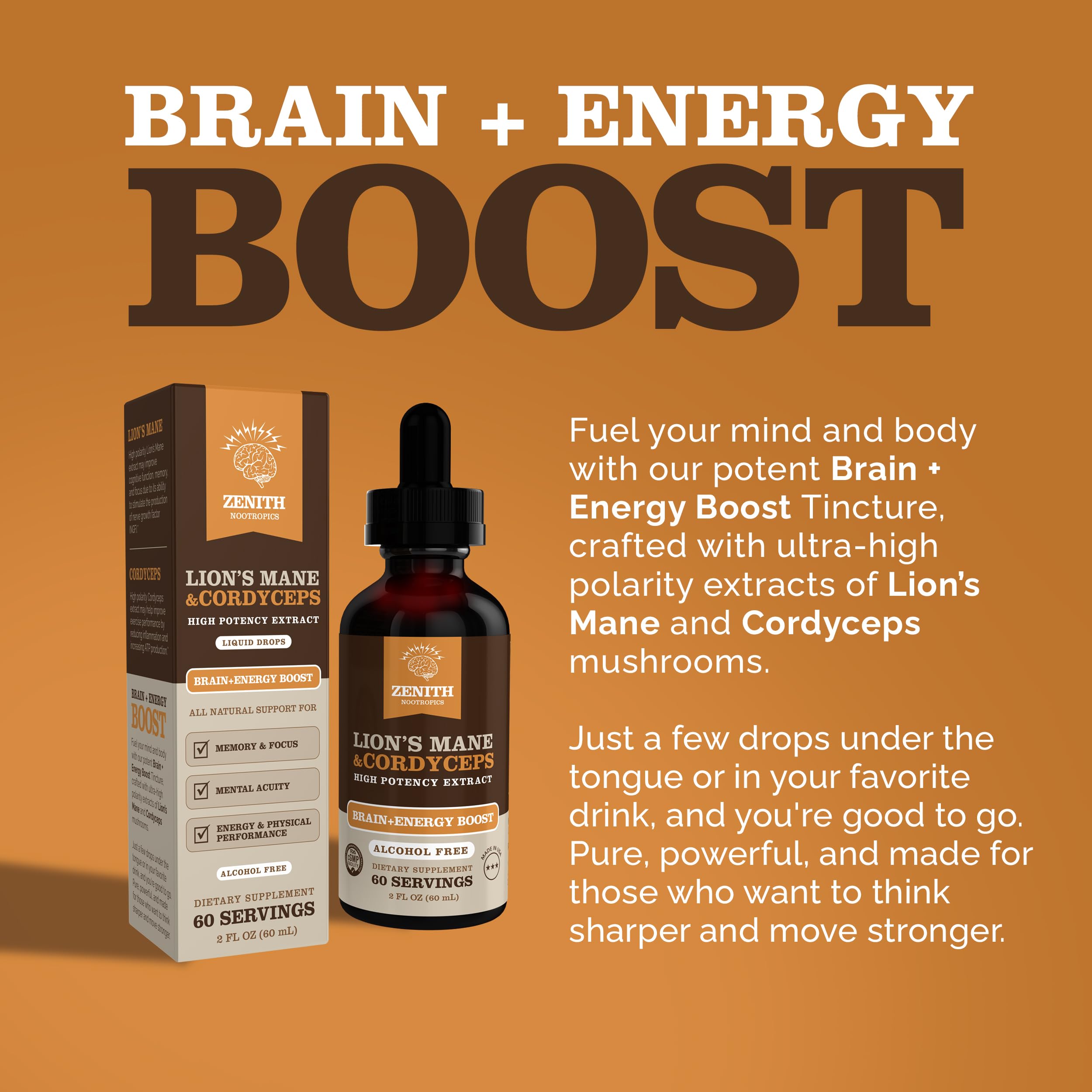 Zenith Nootropics tincture dropper ready for precise under-the-tongue dosing