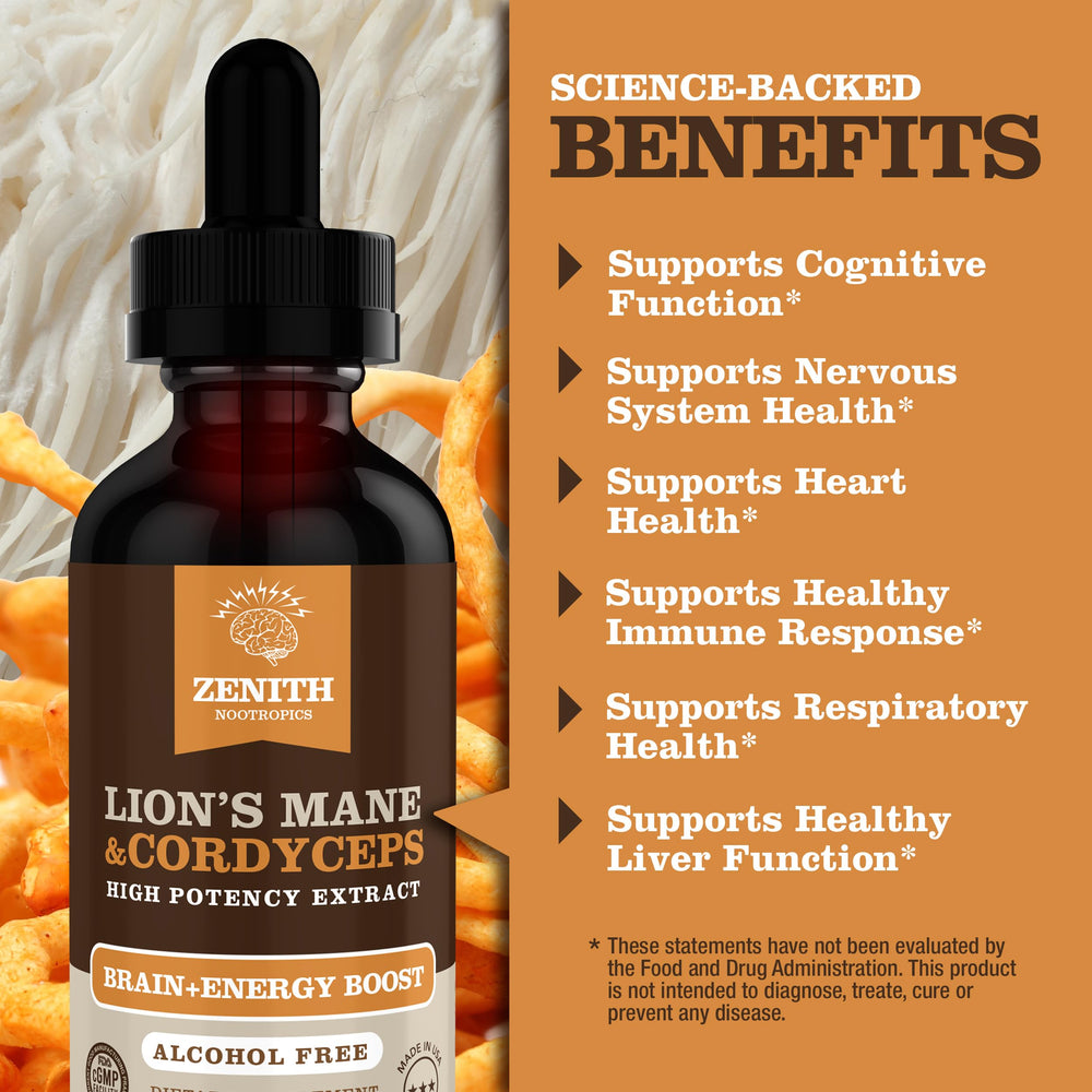 Zenith Nootropics packaging on shelf signals vegan and alcohol-free formula