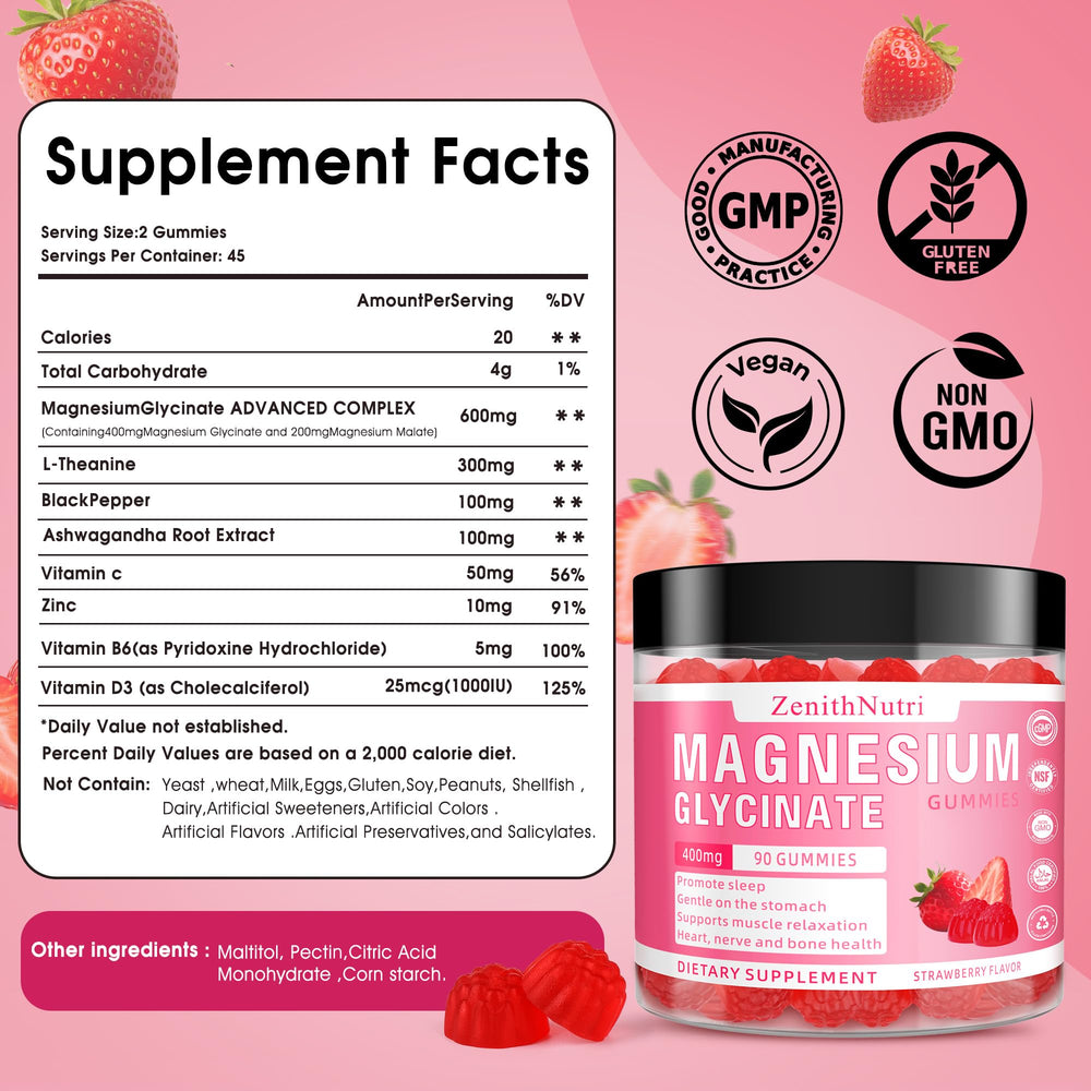 ZenithNutri Gummies closeup showing chewable texture and calming routine.