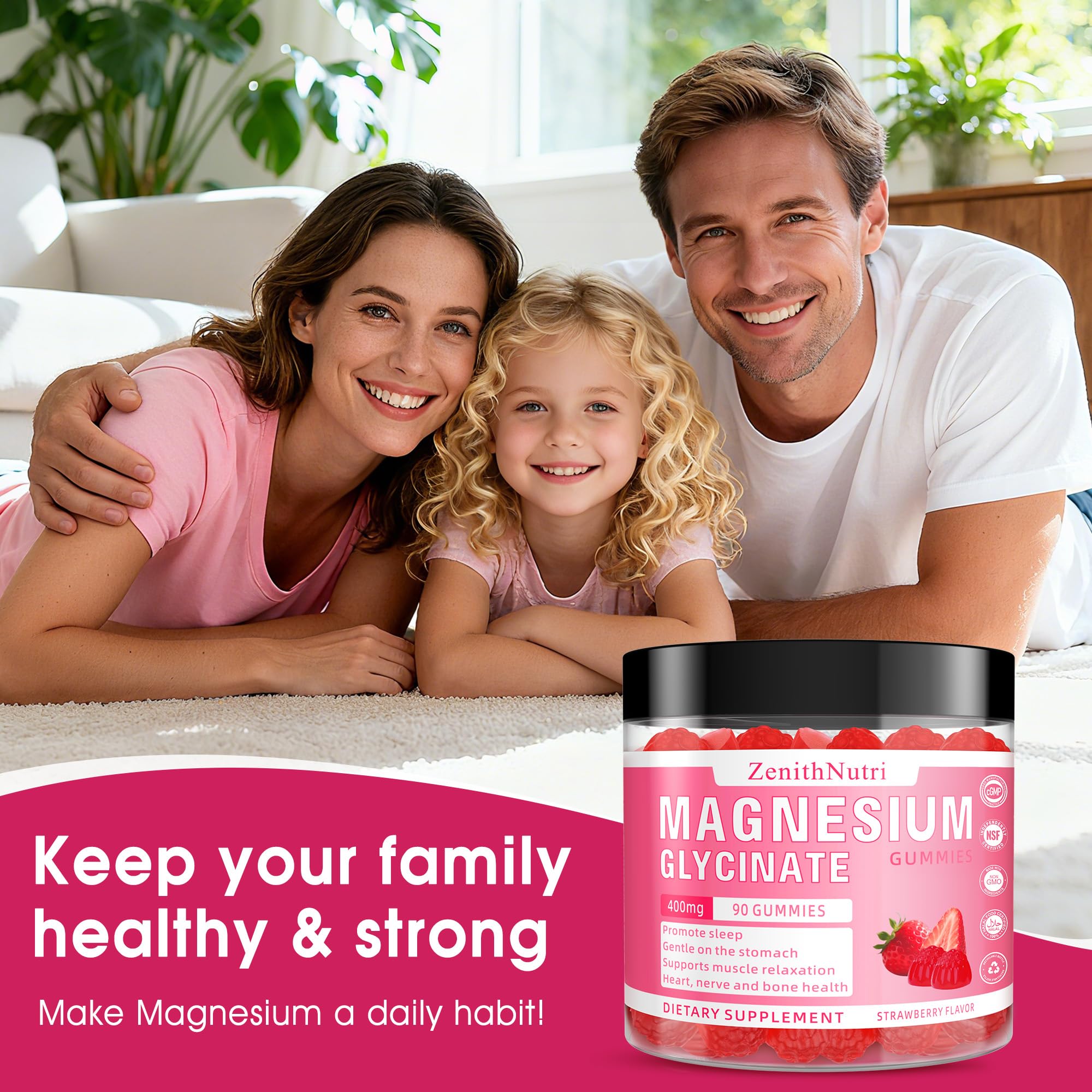 ZenithNutri kid-friendly bottle depicts chewables for children aged 4–12.