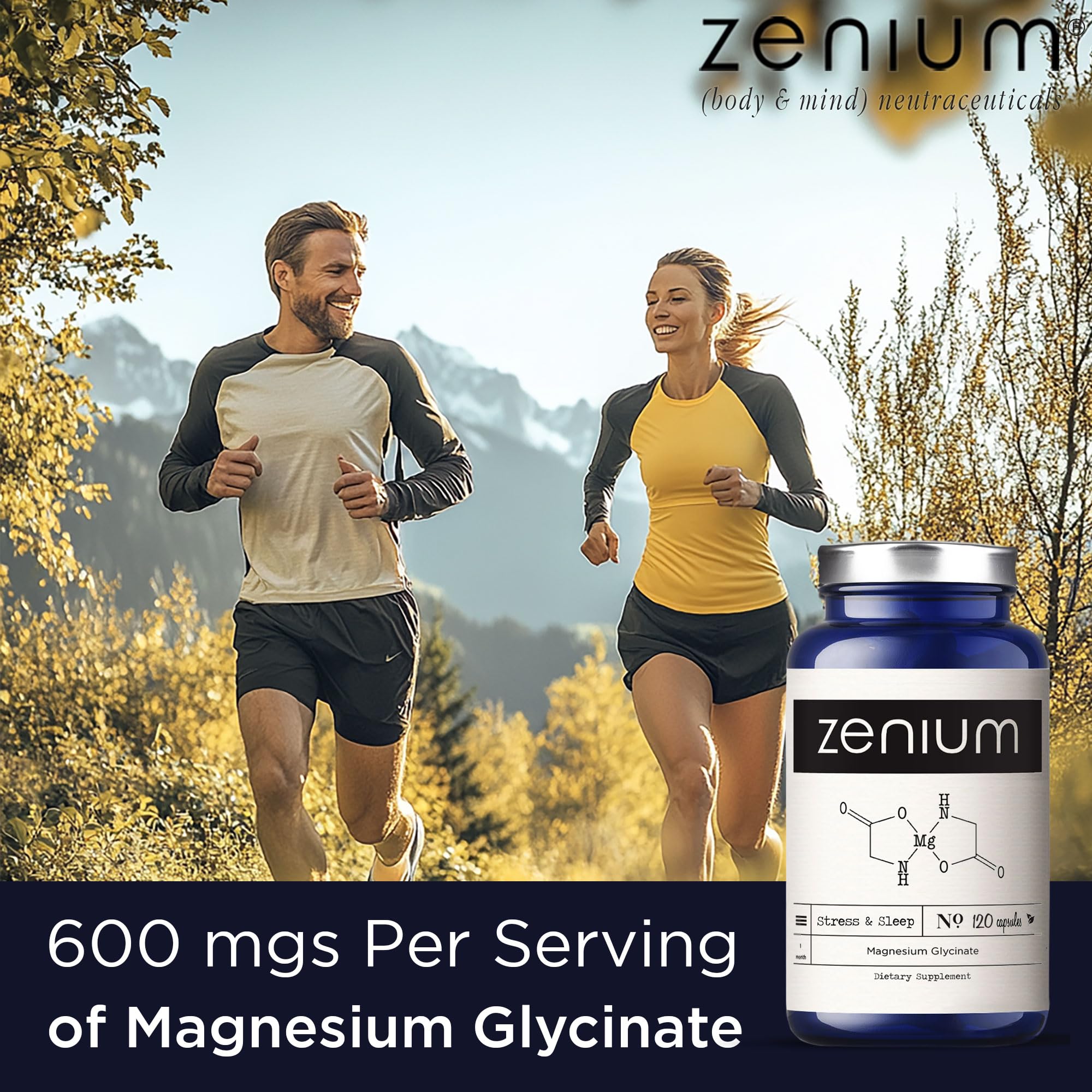 Zenium bottle on bedside scene, cues a calm bedtime ritual.