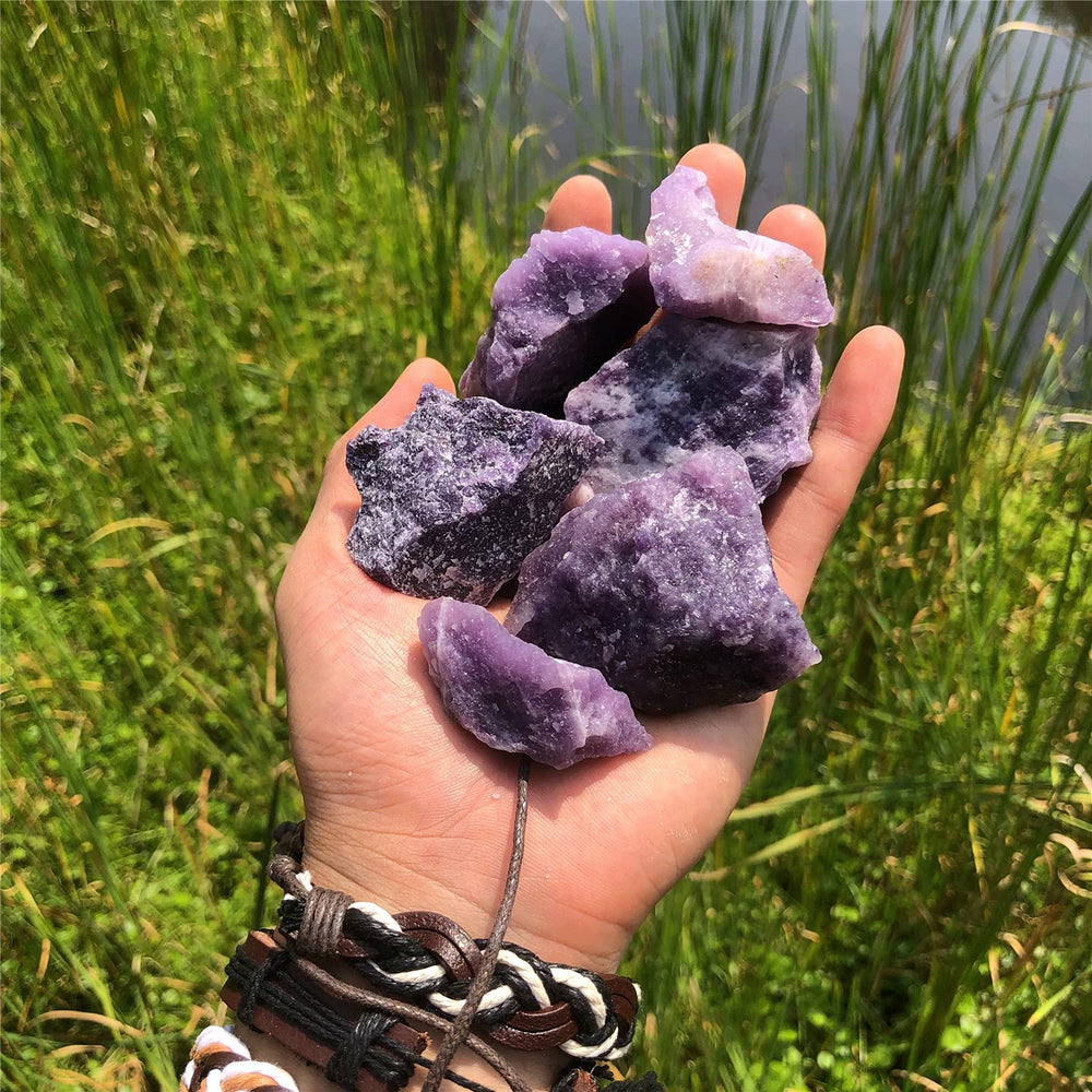 Closeup of Zenkeeper Lepidolite highlighting natural texture and iridescence.