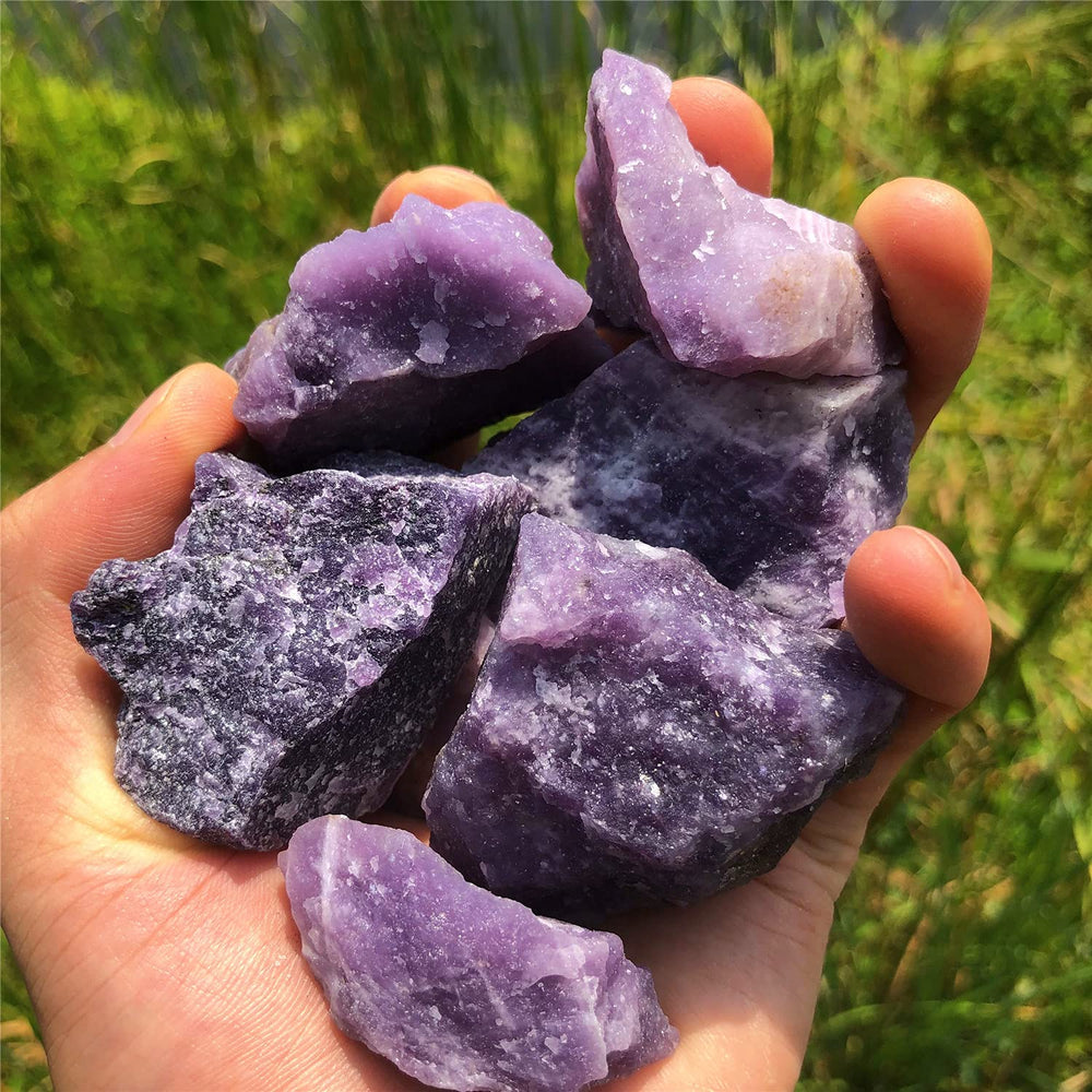 Large Zenkeeper Lepidolite stone on display showing rich purple hue.