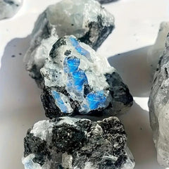 Zenkeeper Moonstone rough stone close-up showing iridescent sheen for mindful crafting