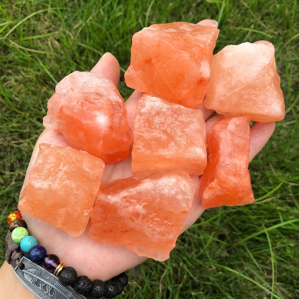 Zenkeeper orange Himalayan salt crystal close-up showcases natural color for ambient decor.