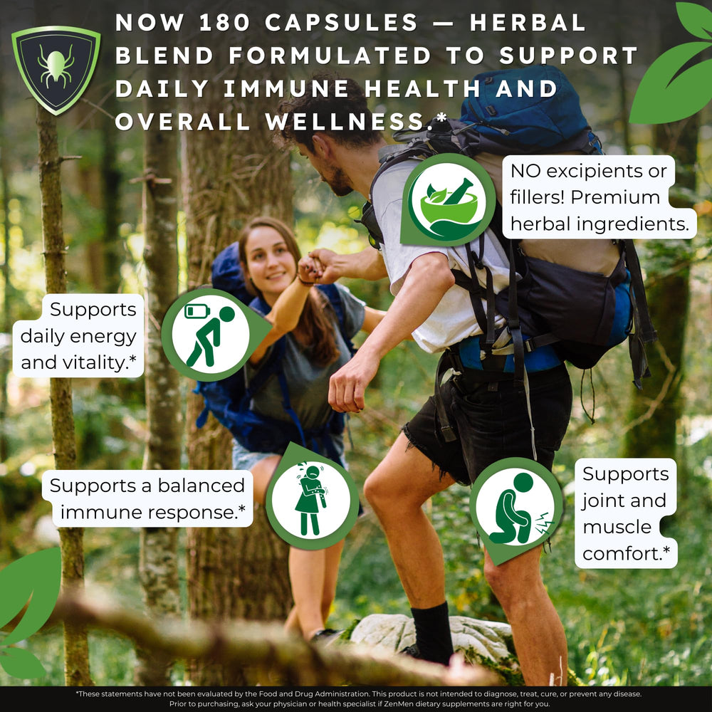 Zenmen Daily Tick Guard capsules close-up highlighting vegan, non-GMO formula