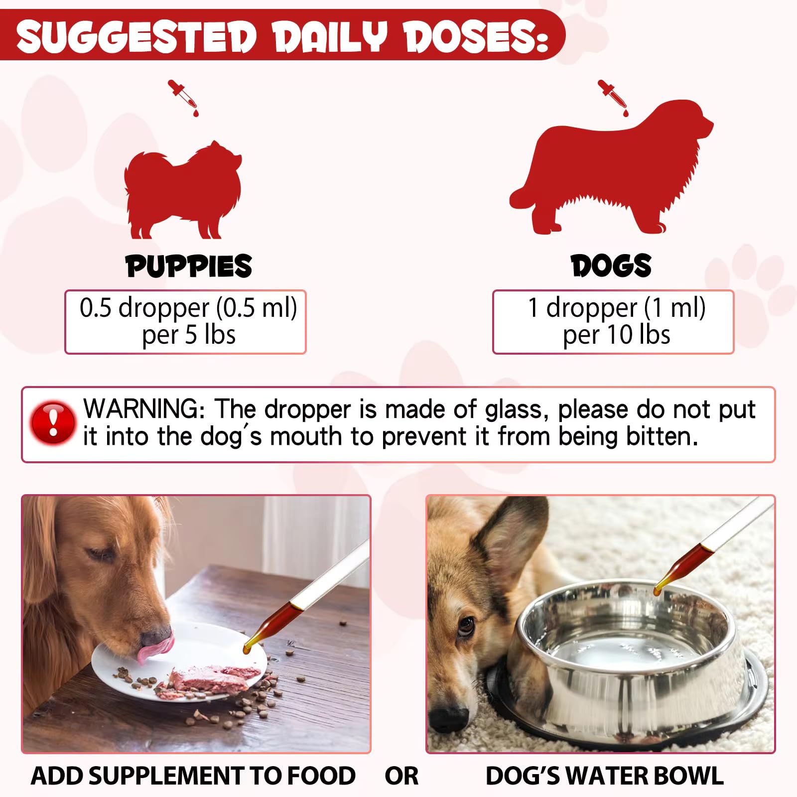 Zenpaws Liquid Iron pours into dog food before meals for convenience.